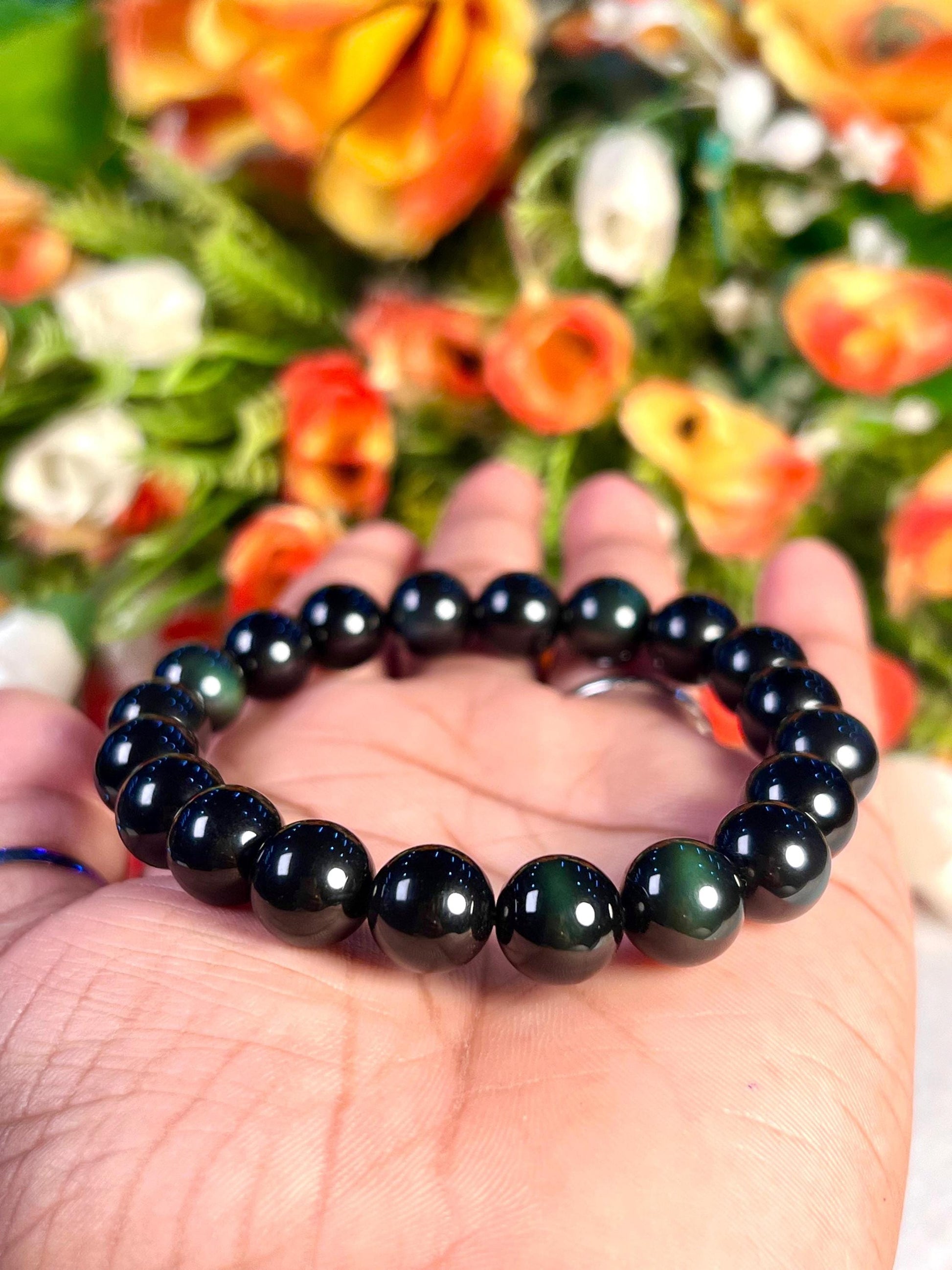 Green Obsidian Stone Bracelet l Stretchable Bracelet l Unisex Bracelet l 8 MM Bracelet