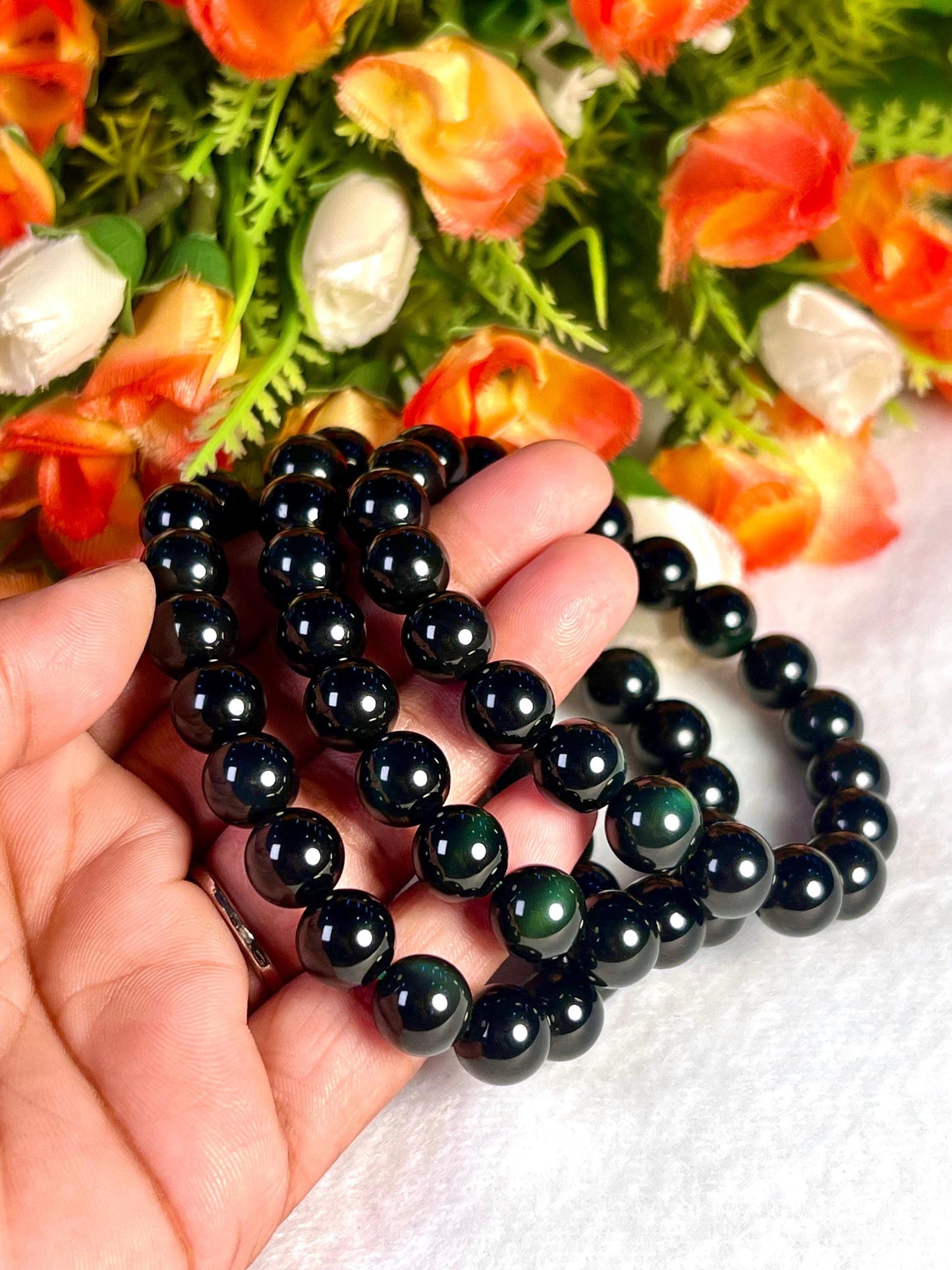 Green Obsidian Stone Bracelet l Stretchable Bracelet l Unisex Bracelet l 8 MM Bracelet