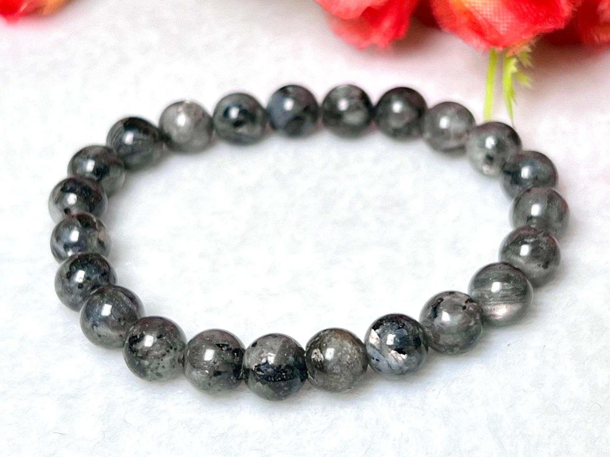 Larvikite Stone Norwegian Labradorite Bracelet l Stretchable Bracelet l Unisex Bracelet l 8 MM Bracelet