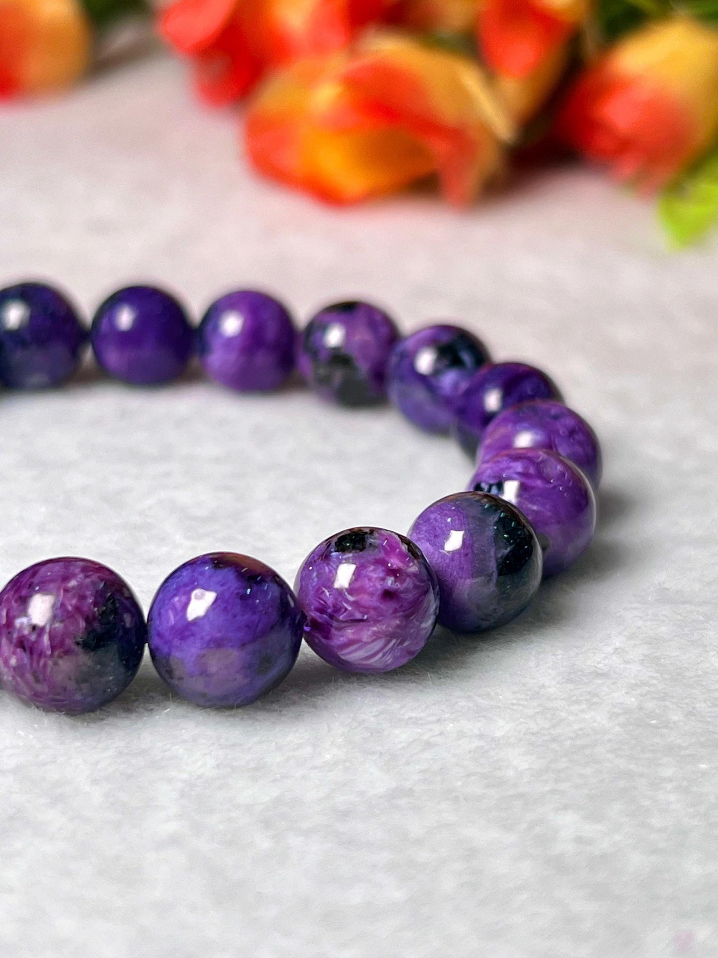 11 MM Charoite Stone Bracelet l Stretchable Bracelet l Unisex Bracelet