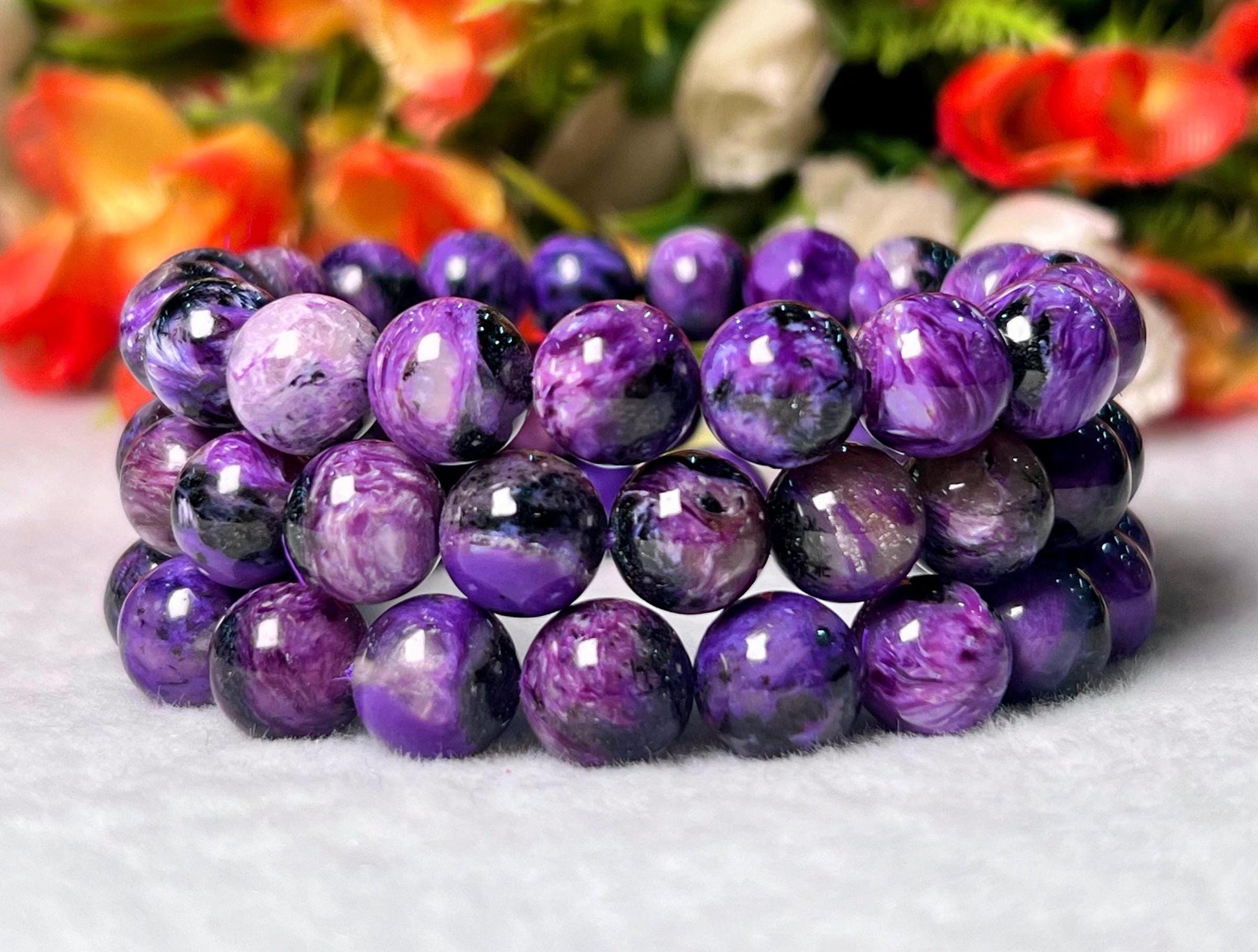 11 MM Charoite Stone Bracelet l Stretchable Bracelet l Unisex Bracelet
