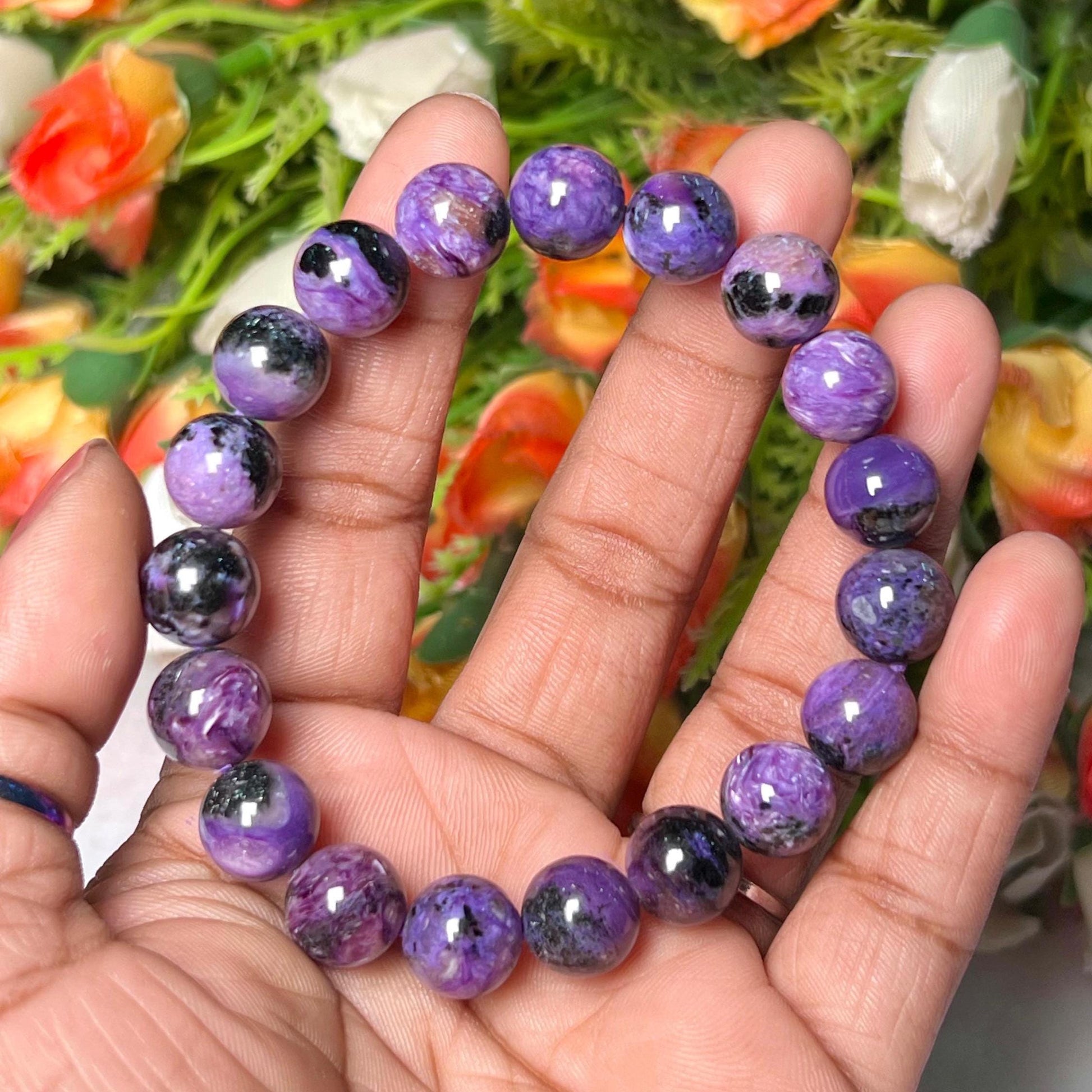 9 MM Charoite Stone Bracelet l Stretchable Bracelet l Unisex Bracelet