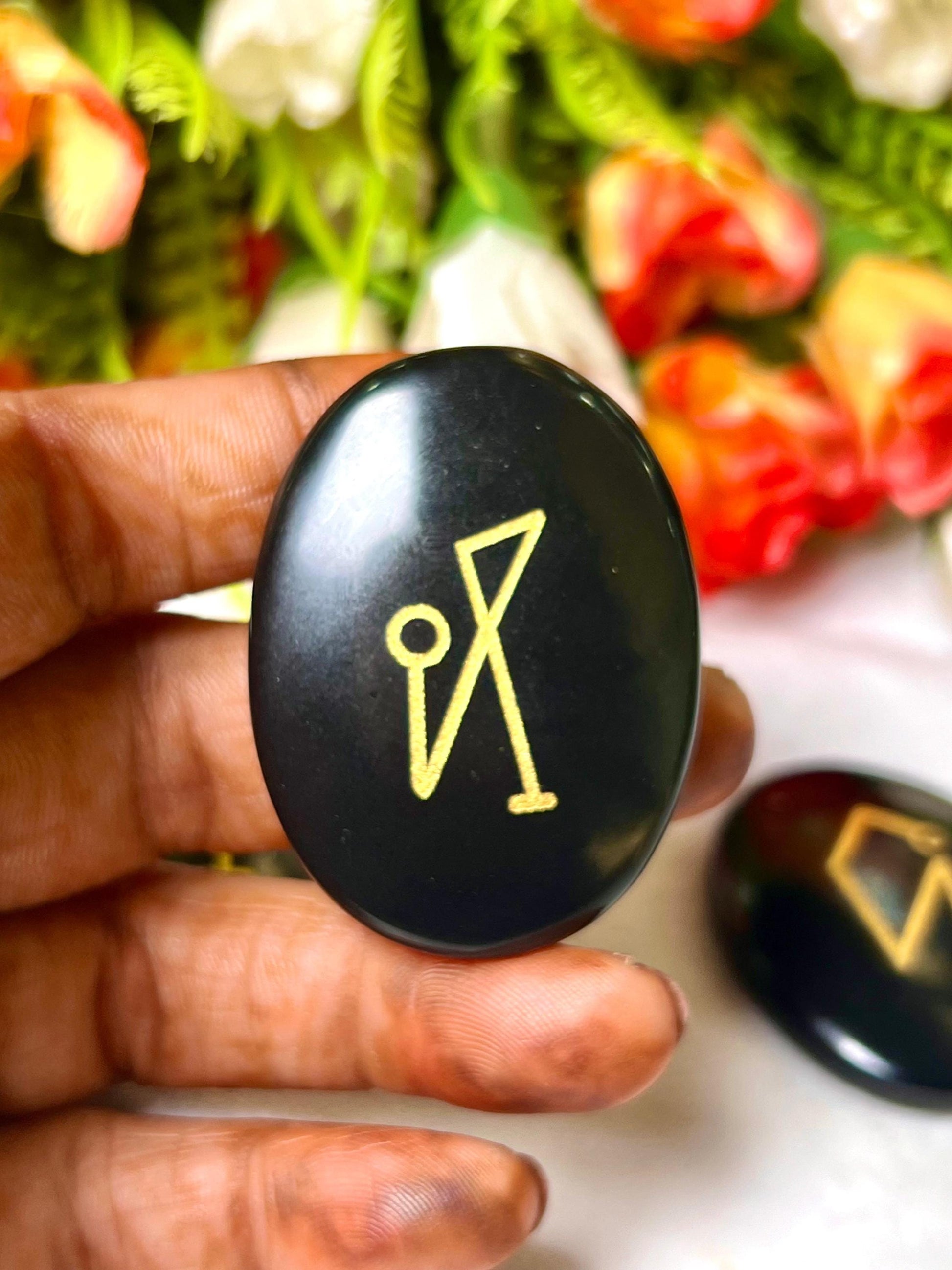 Black Obsidian Stone Archangel Stones Set Uriel, Michael, Raphael, Gabriel Orthodox Christian Church Four Archangels Symbol Set