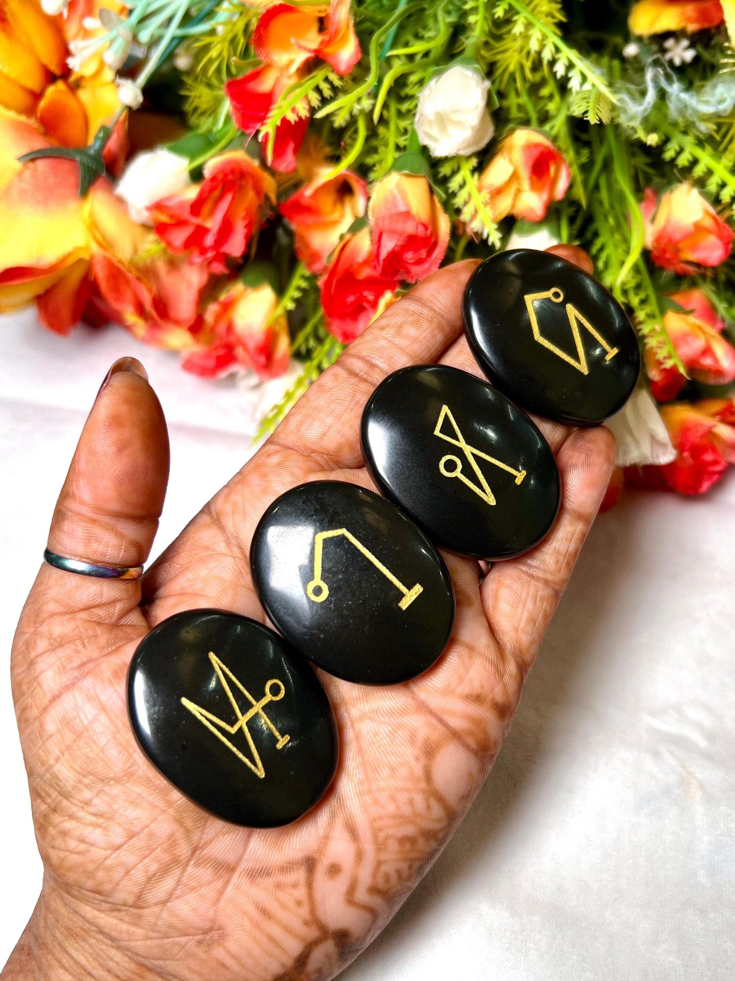 Black Obsidian Stone Archangel Stones Set Uriel, Michael, Raphael, Gabriel Orthodox Christian Church Four Archangels Symbol Set