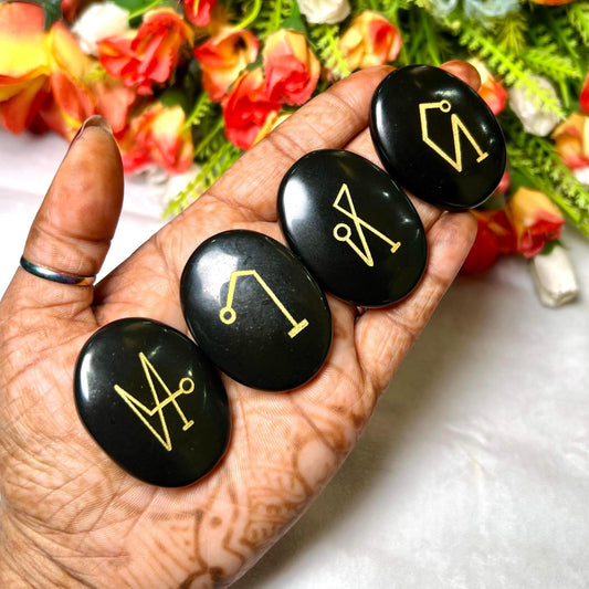 Black Obsidian Stone Archangel Stones Set Uriel, Michael, Raphael, Gabriel Orthodox Christian Church Four Archangels Symbol Set