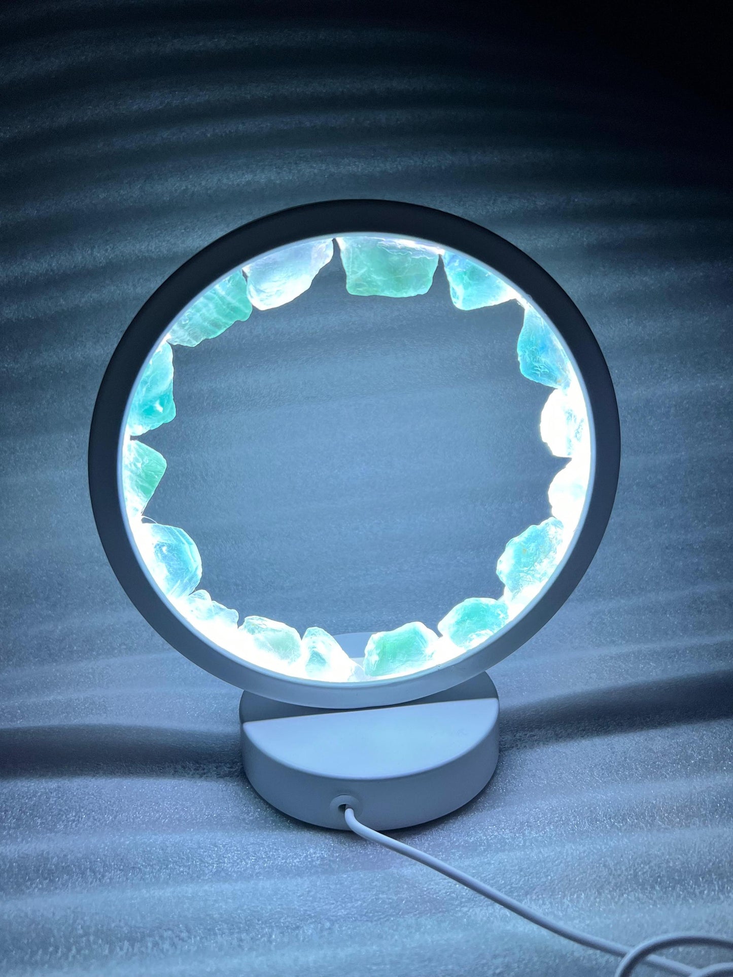 Green Fluorite Stone Crystal USB Night Light – Harmonizing Lamp for Focus, Ambiance, Meditation, Home & Office Décor, Housewarming Gift