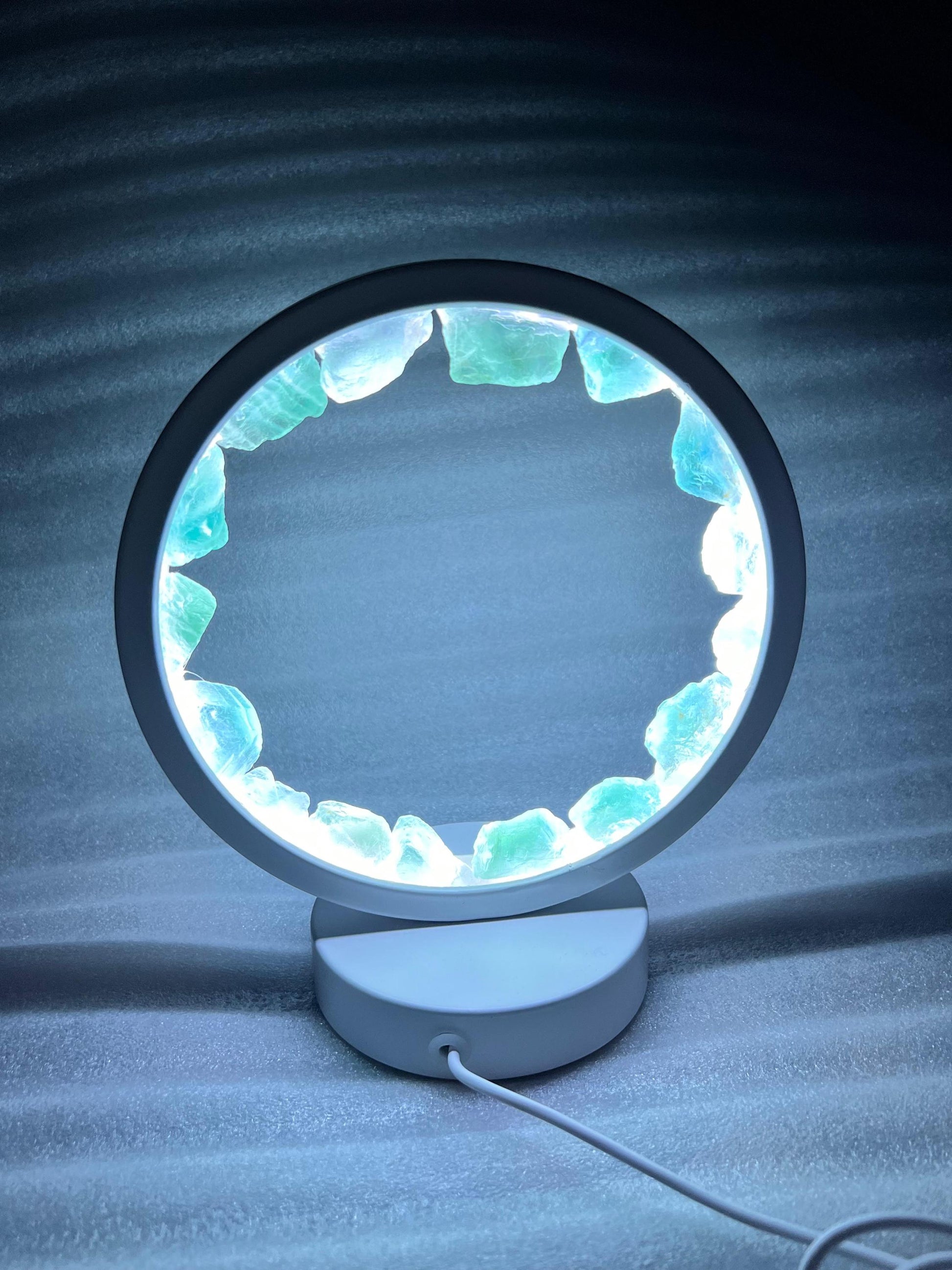Green Fluorite Stone Crystal USB Night Light – Harmonizing Lamp for Focus, Ambiance, Meditation, Home & Office Décor, Housewarming Gift