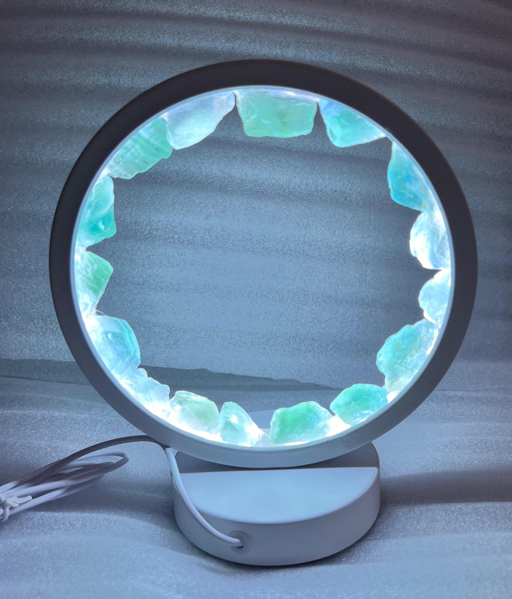 Green Fluorite Stone Crystal USB Night Light – Harmonizing Lamp for Focus, Ambiance, Meditation, Home & Office Décor, Housewarming Gift