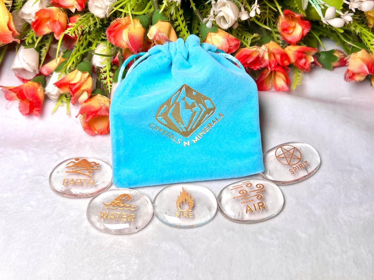 Five Elements Himalaya Crystal Quartz Stone Set Earth, Air, Fire, Water & Spirit