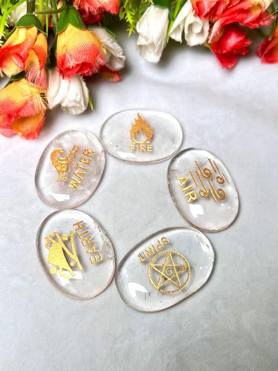 Five Elements Himalaya Crystal Quartz Stone Set Earth, Air, Fire, Water & Spirit