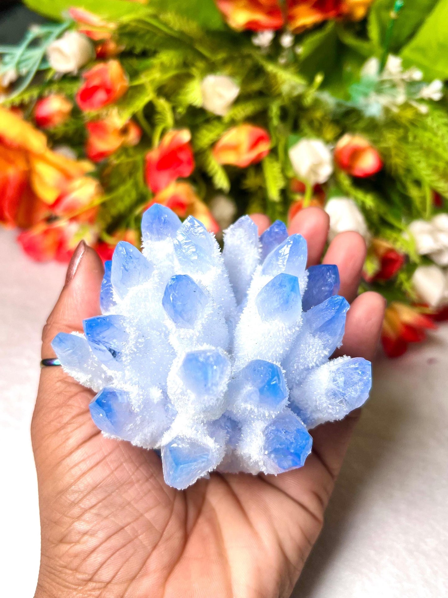 400g+ Blue Quartz Cluster, Energy Crystal Quartz Point VUG,Home Office Decor, Reiki Healing, Crystal gift 1PC