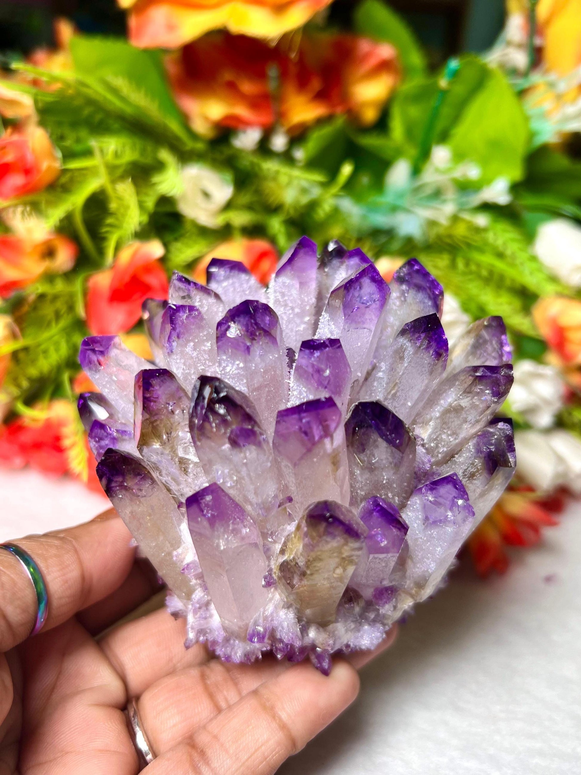 400g+ Purple Quartz Cluster, Energy Crystal Quartz Point VUG,Home Office Decor, Reiki Healing, Crystal gift 1PC