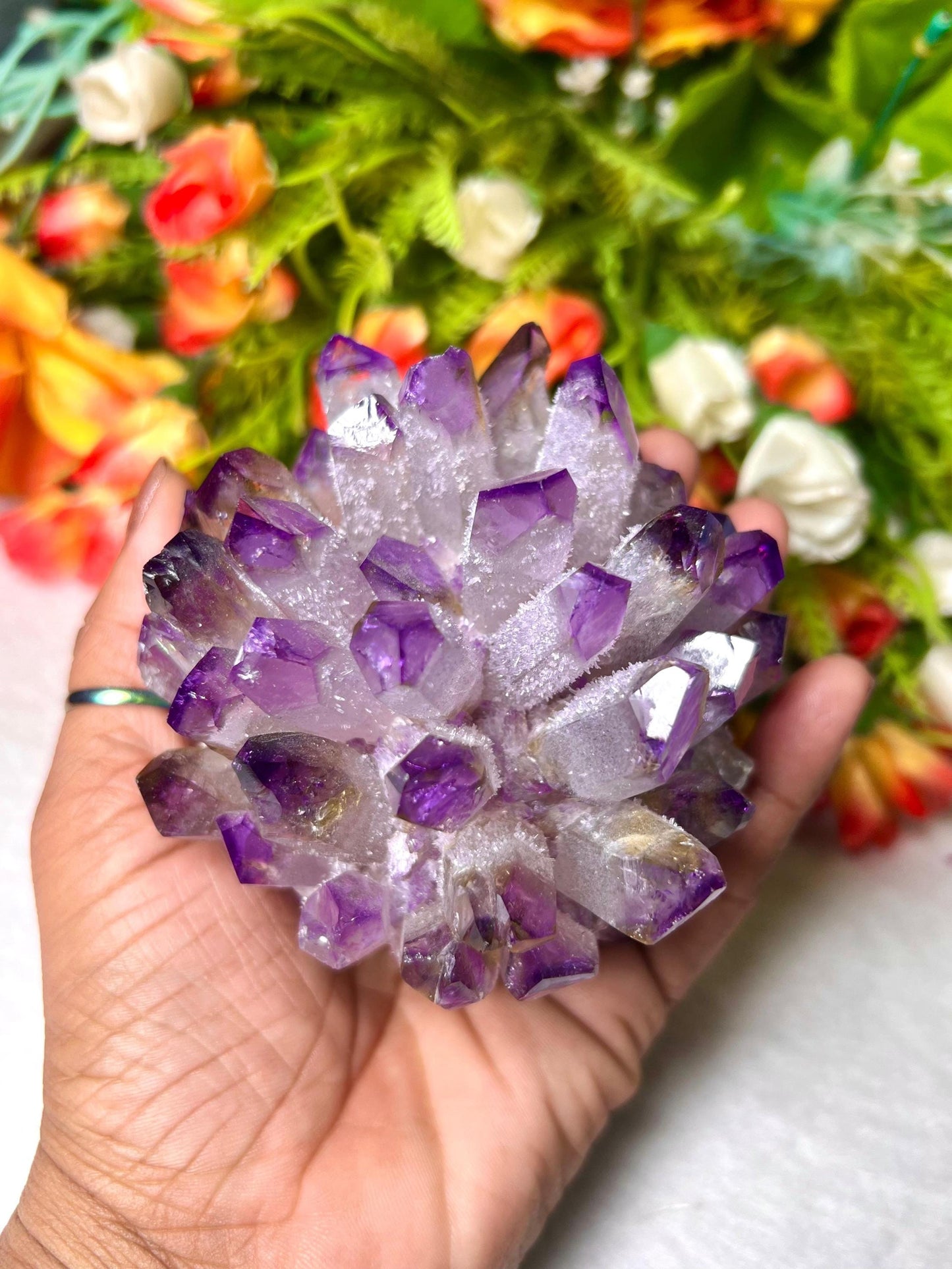 400g+ Purple Quartz Cluster, Energy Crystal Quartz Point VUG,Home Office Decor, Reiki Healing, Crystal gift 1PC