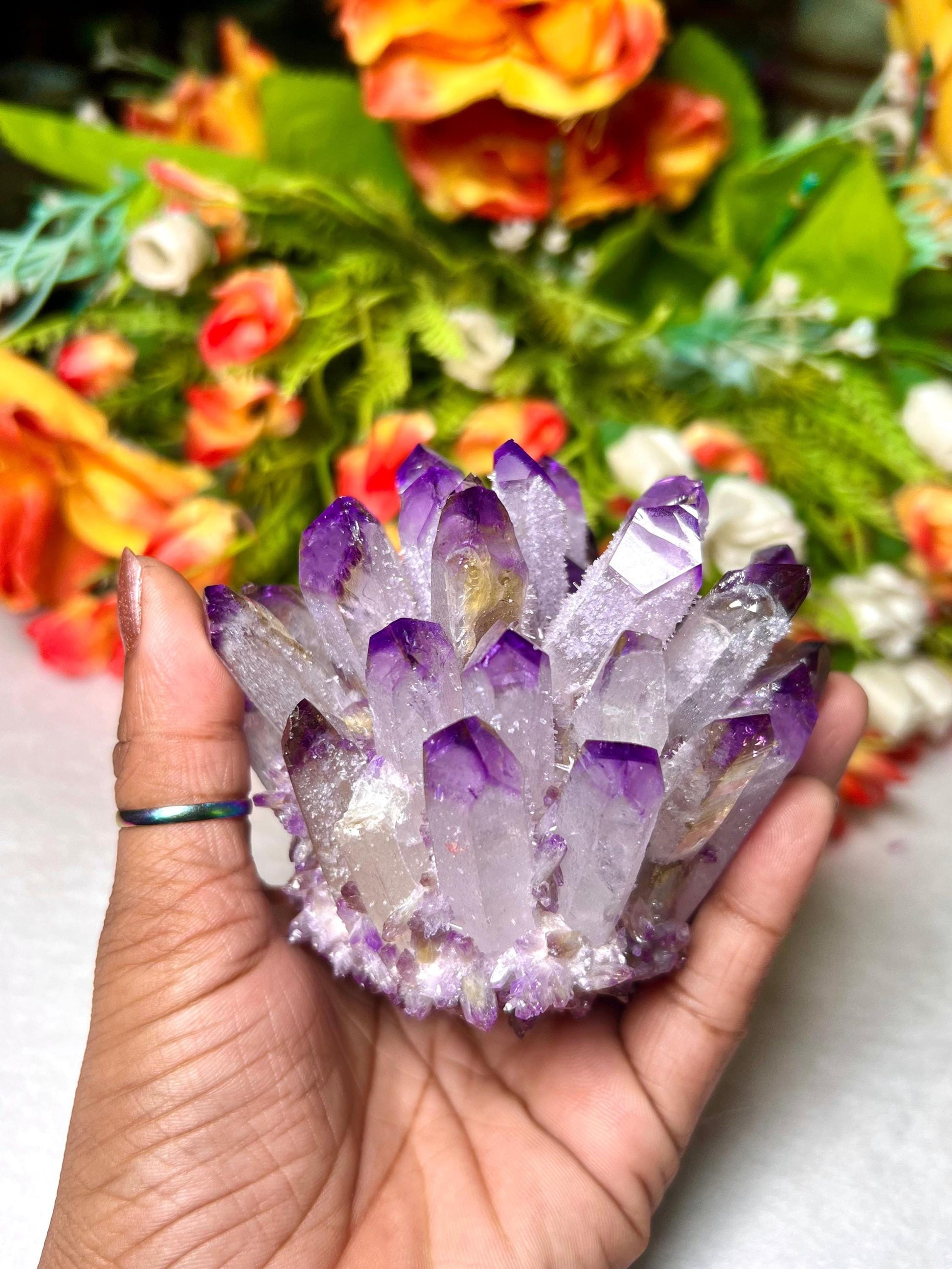 400g+ Purple Quartz Cluster, Energy Crystal Quartz Point VUG,Home Office Decor, Reiki Healing, Crystal gift 1PC