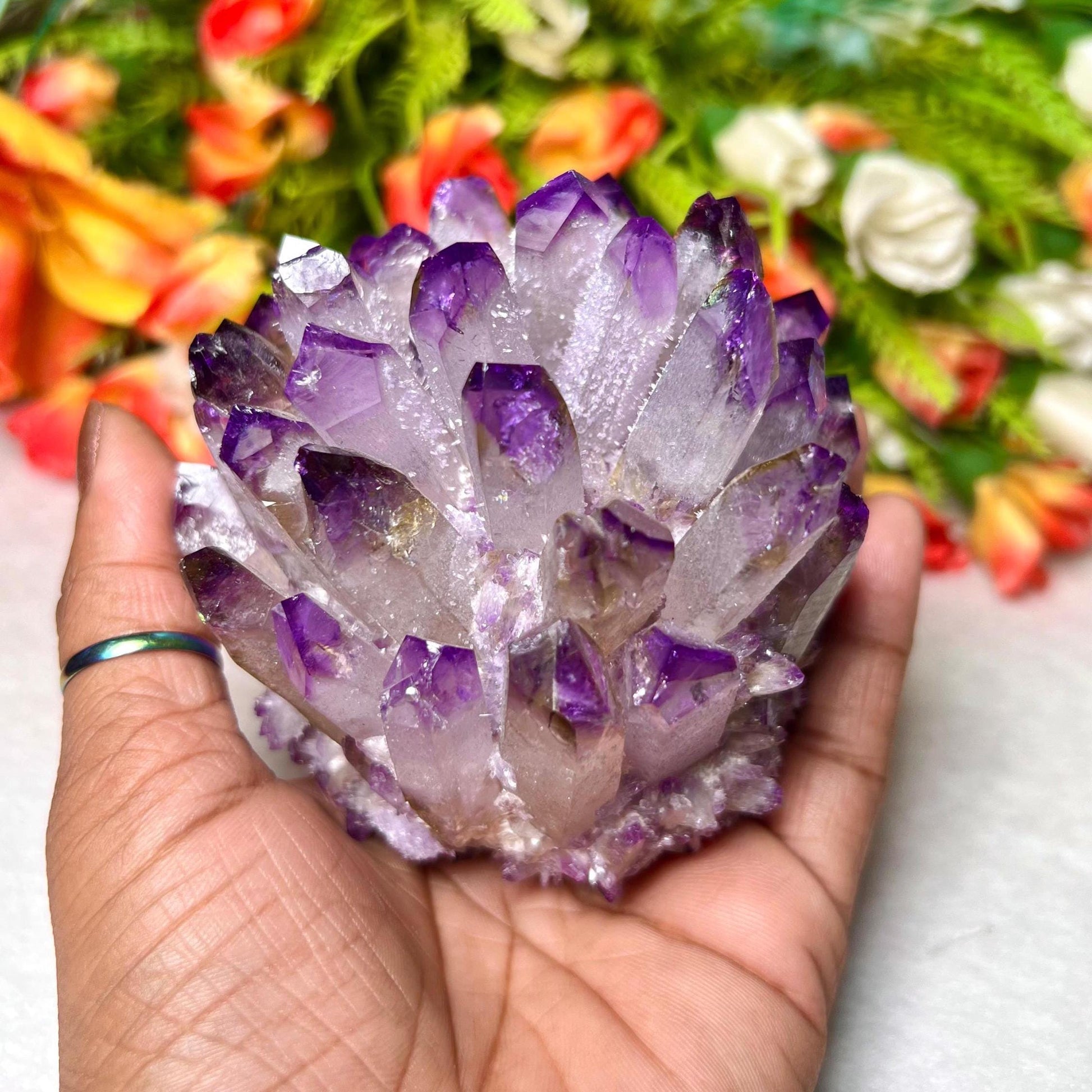 400g+ Purple Quartz Cluster, Energy Crystal Quartz Point VUG,Home Office Decor, Reiki Healing, Crystal gift 1PC