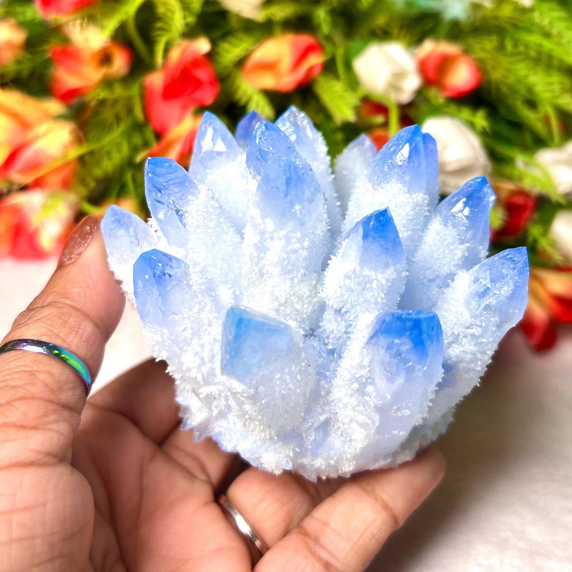 400g+ Blue Quartz Cluster, Energy Crystal Quartz Point VUG,Home Office Decor, Reiki Healing, Crystal gift 1PC