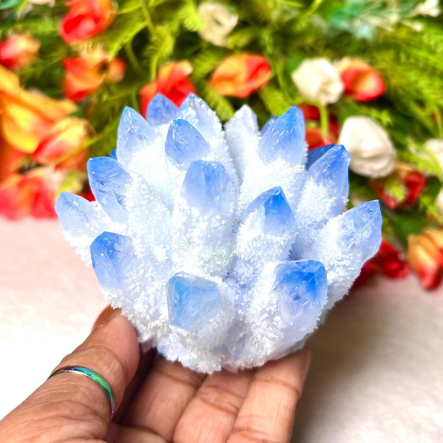 400g+ Blue Quartz Cluster, Energy Crystal Quartz Point VUG,Home Office Decor, Reiki Healing, Crystal gift 1PC