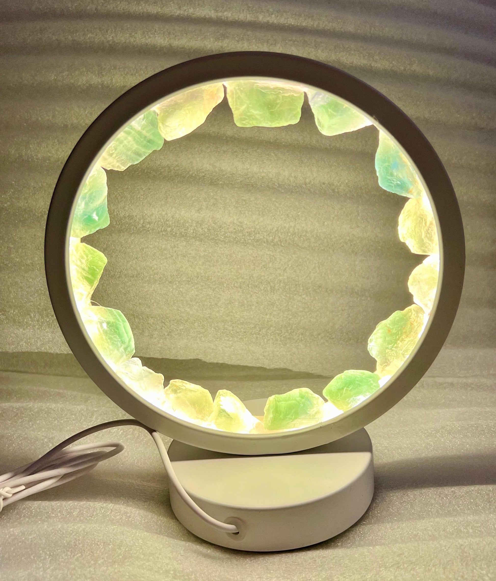 Green Fluorite Stone Crystal USB Night Light – Harmonizing Lamp for Focus, Ambiance, Meditation, Home & Office Décor, Housewarming Gift