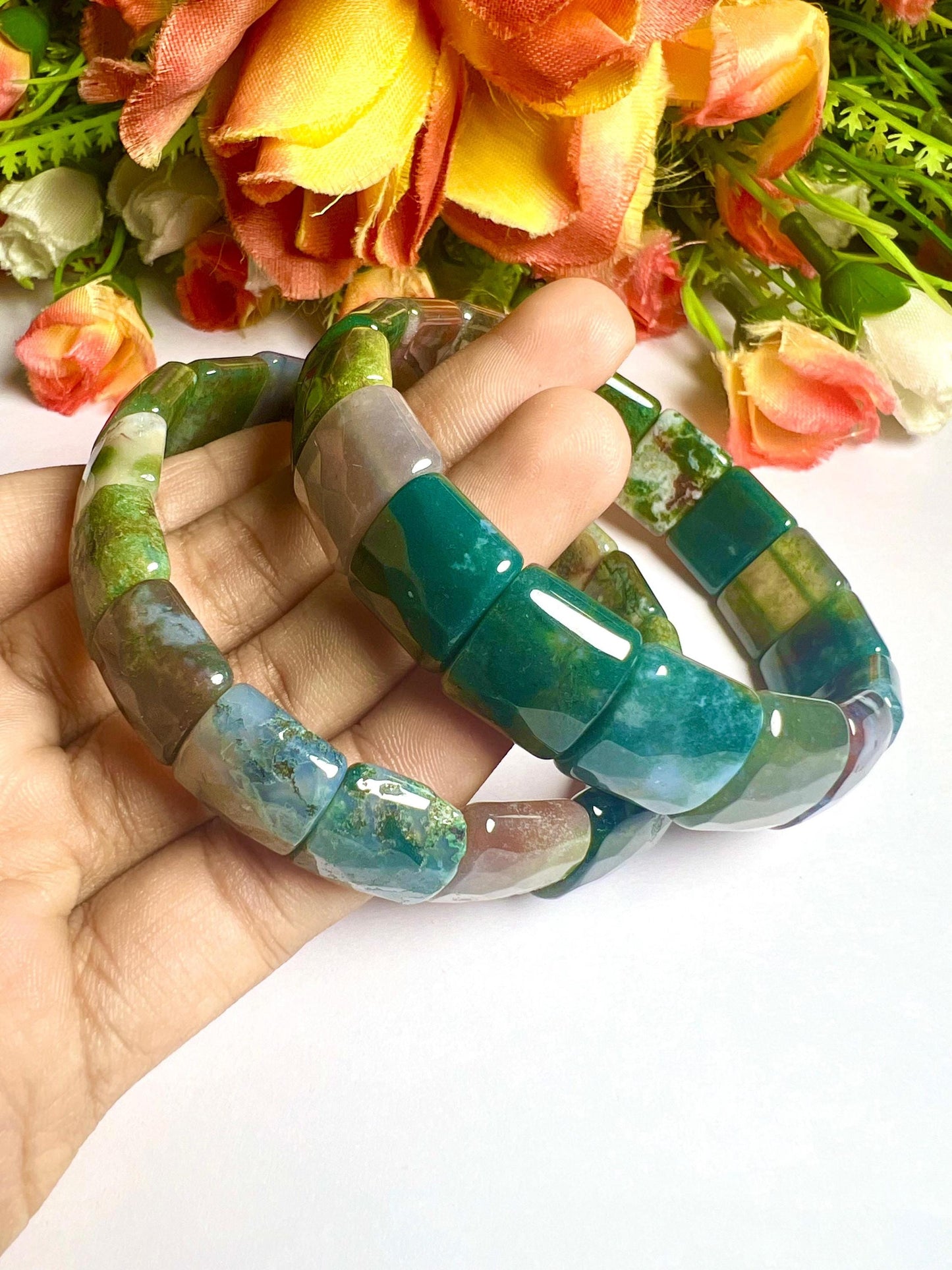 15 MM Blood Fancy Agate Stone Bracelet l Stretchable Bracelet