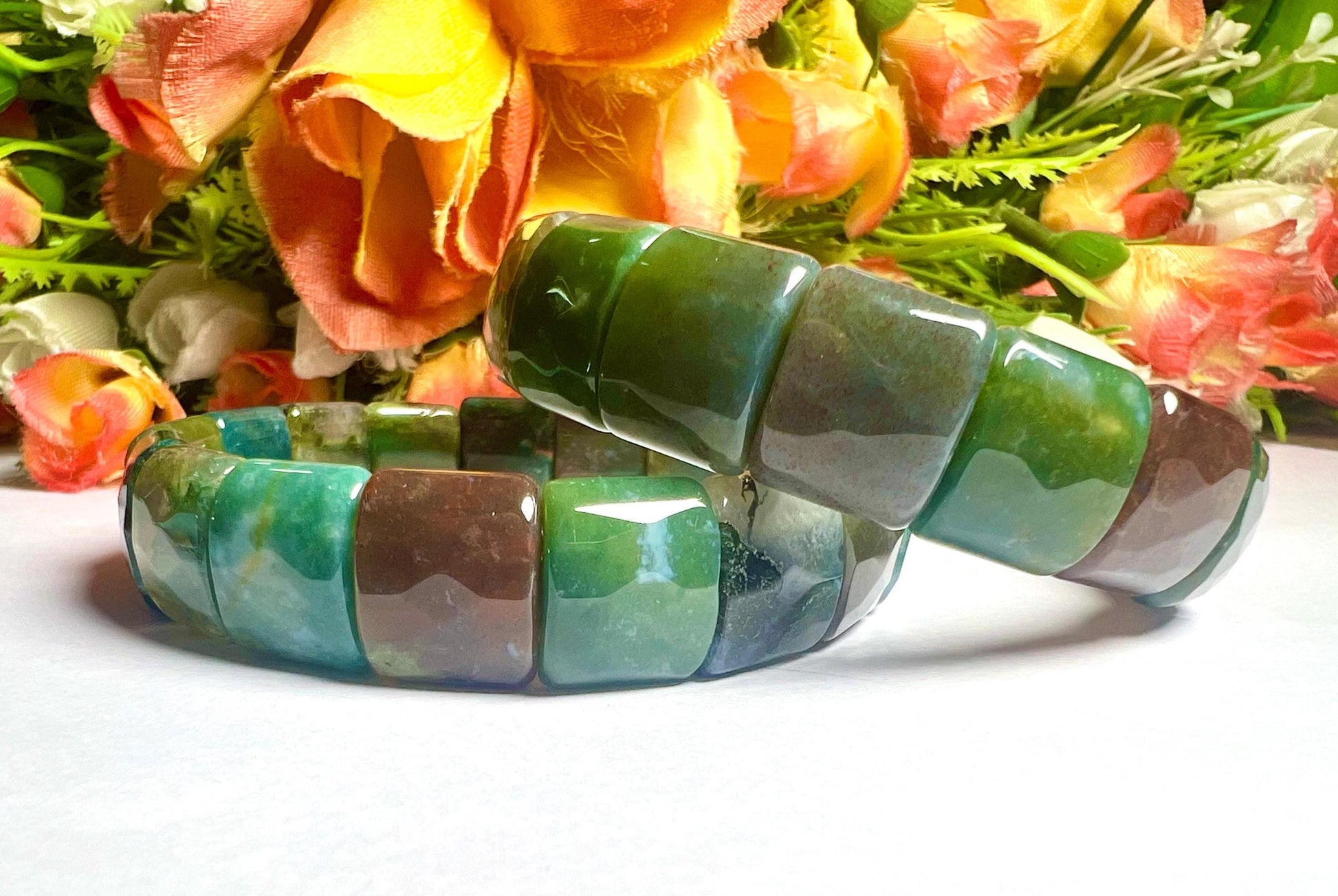 15 MM Blood Fancy Agate Stone Bracelet l Stretchable Bracelet