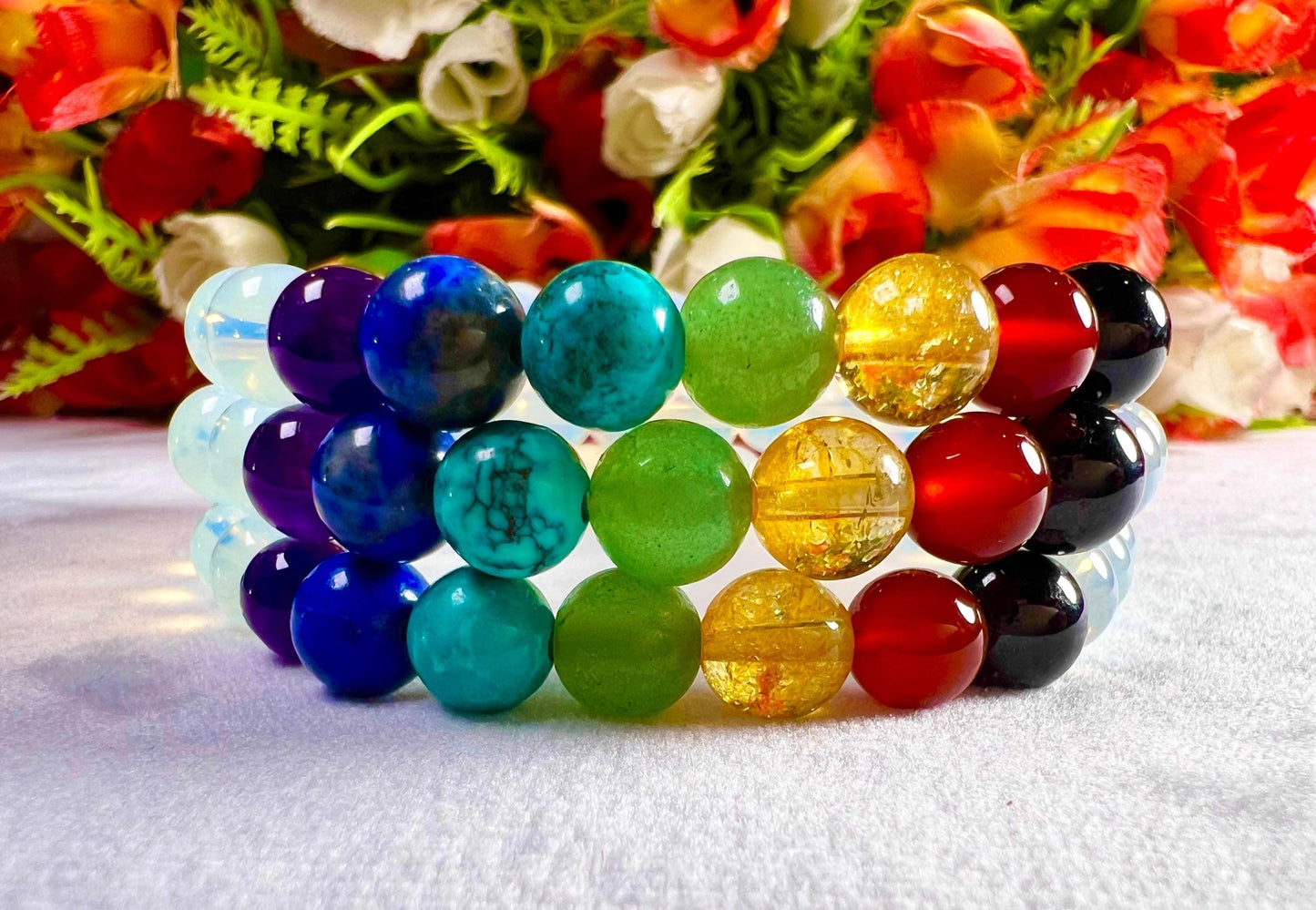 7 Chakra With Opalite Stone Bracelet l Stretchable Bracelet l Unisex Bracelet l 8 MM Bracelet