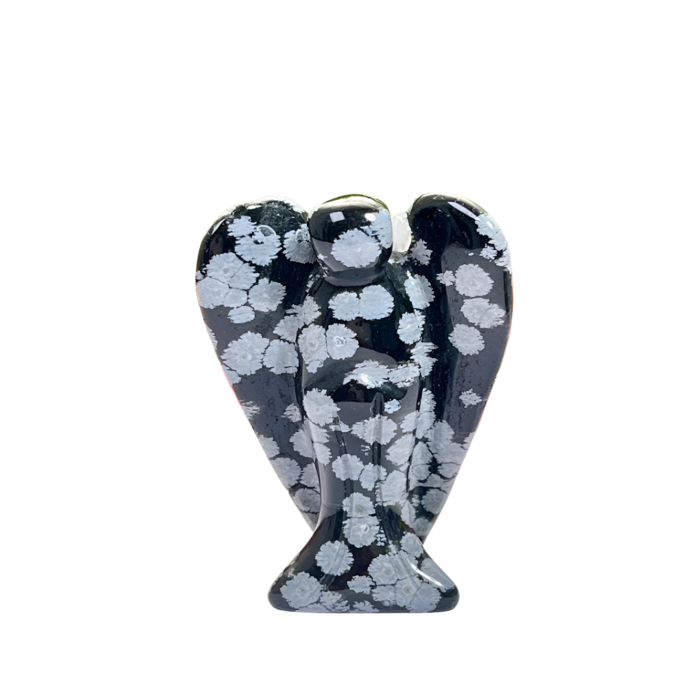 Snowflake Obsidian Angel – 2" Guardian Angel for Protection, Purity & Emotional Release