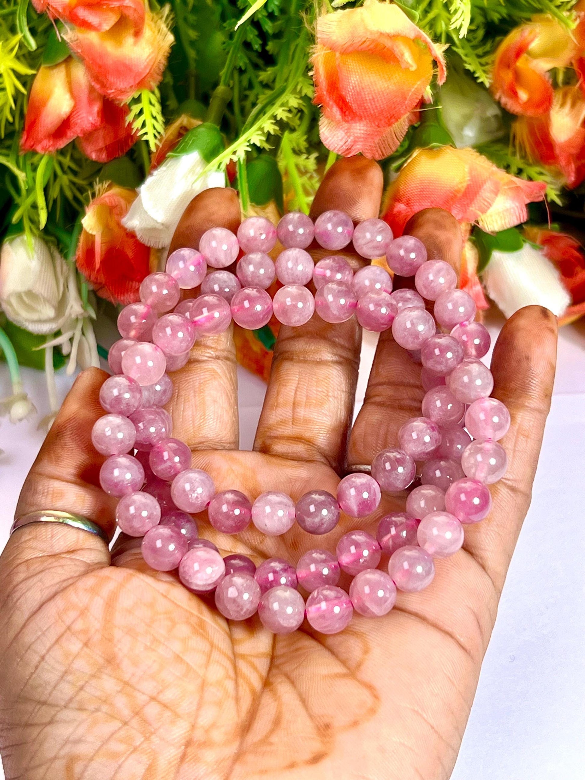 Madagascar Rose Quartz Stone l Stretchable Bracelet l Unisex Bracelet l 8 MM Bracelet