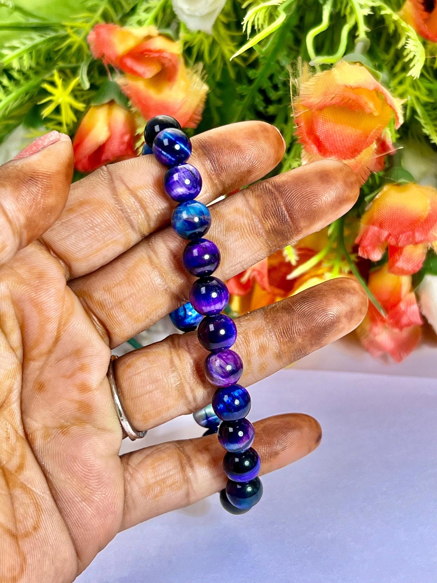 Galaxy Tiger Eye Stone Bracelet l Stretchable Bracelet l Unisex Bracelet l 8 MM Bracelet