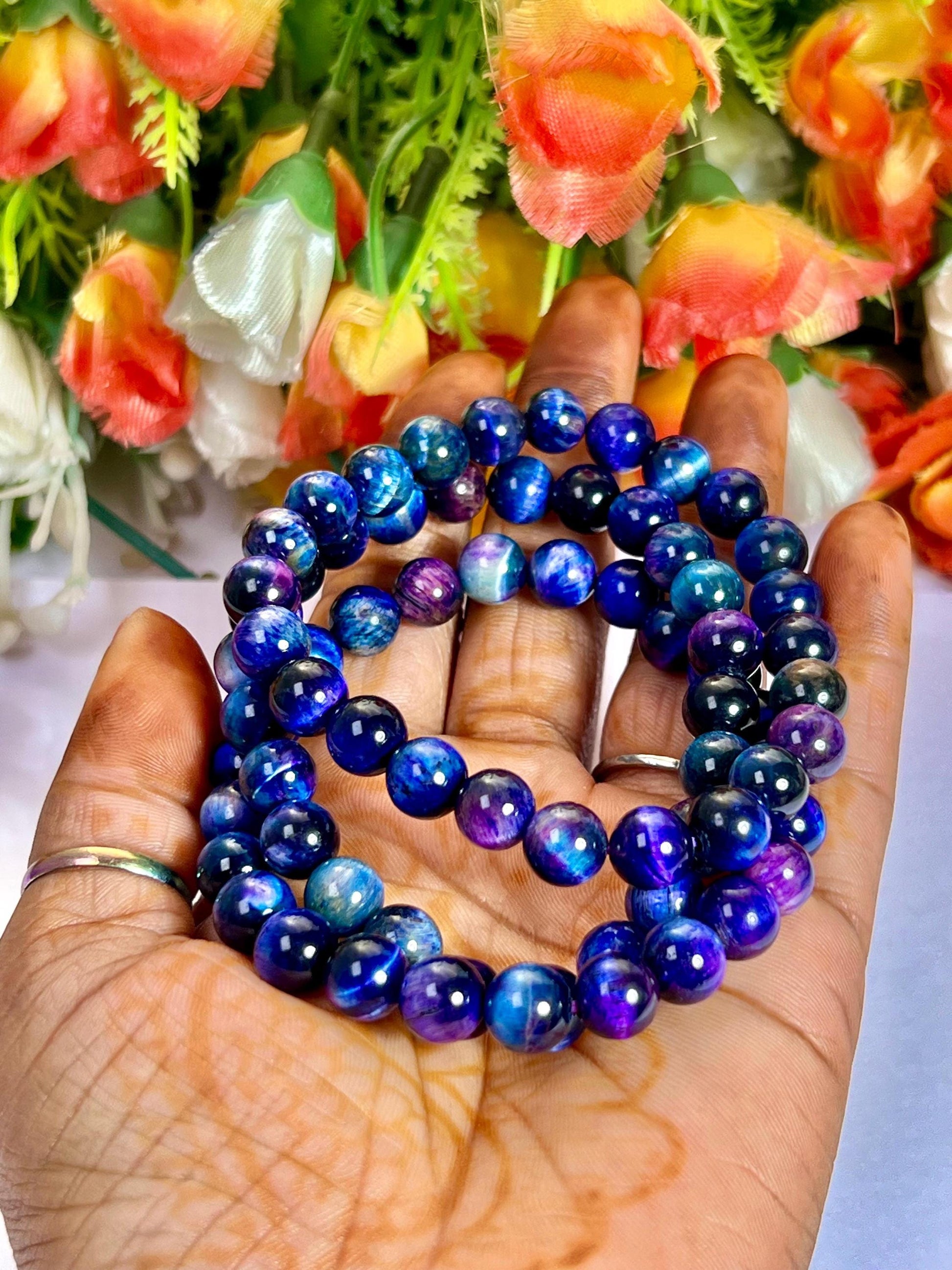 Galaxy Tiger Eye Stone Bracelet l Stretchable Bracelet l Unisex Bracelet l 8 MM Bracelet