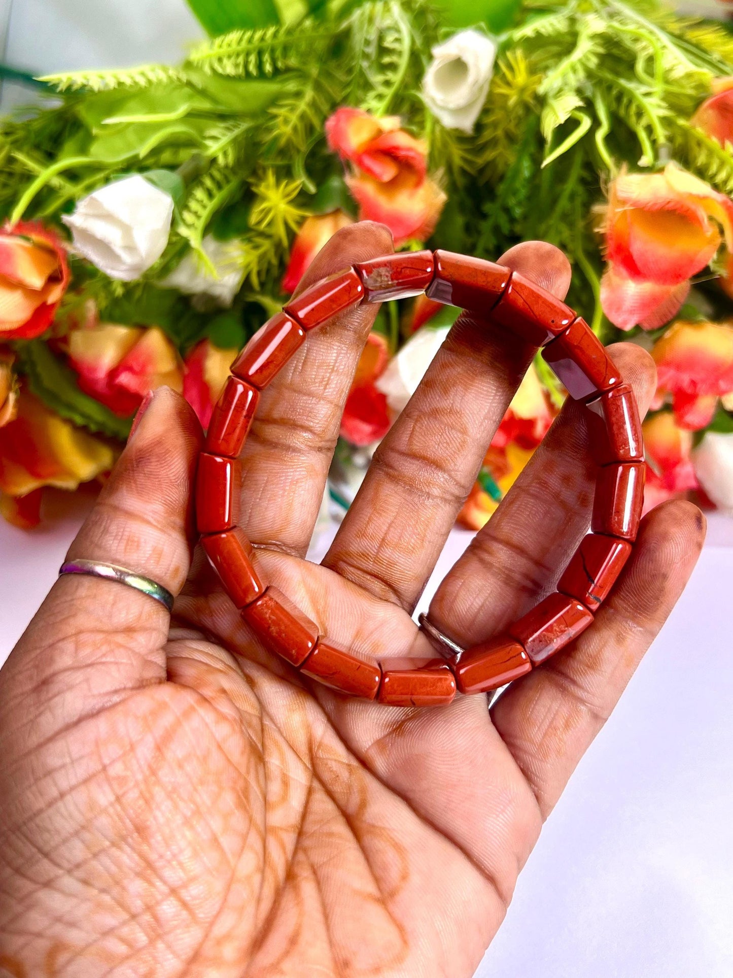 15 MM Red Jasper Stone Bracelet l Stretchable Bracelet High Grade