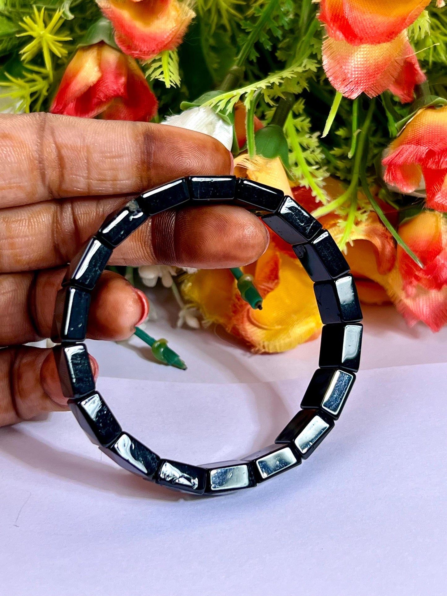 Black Tourmaline Stone Pyramid Shape 10 MM Bracelet
