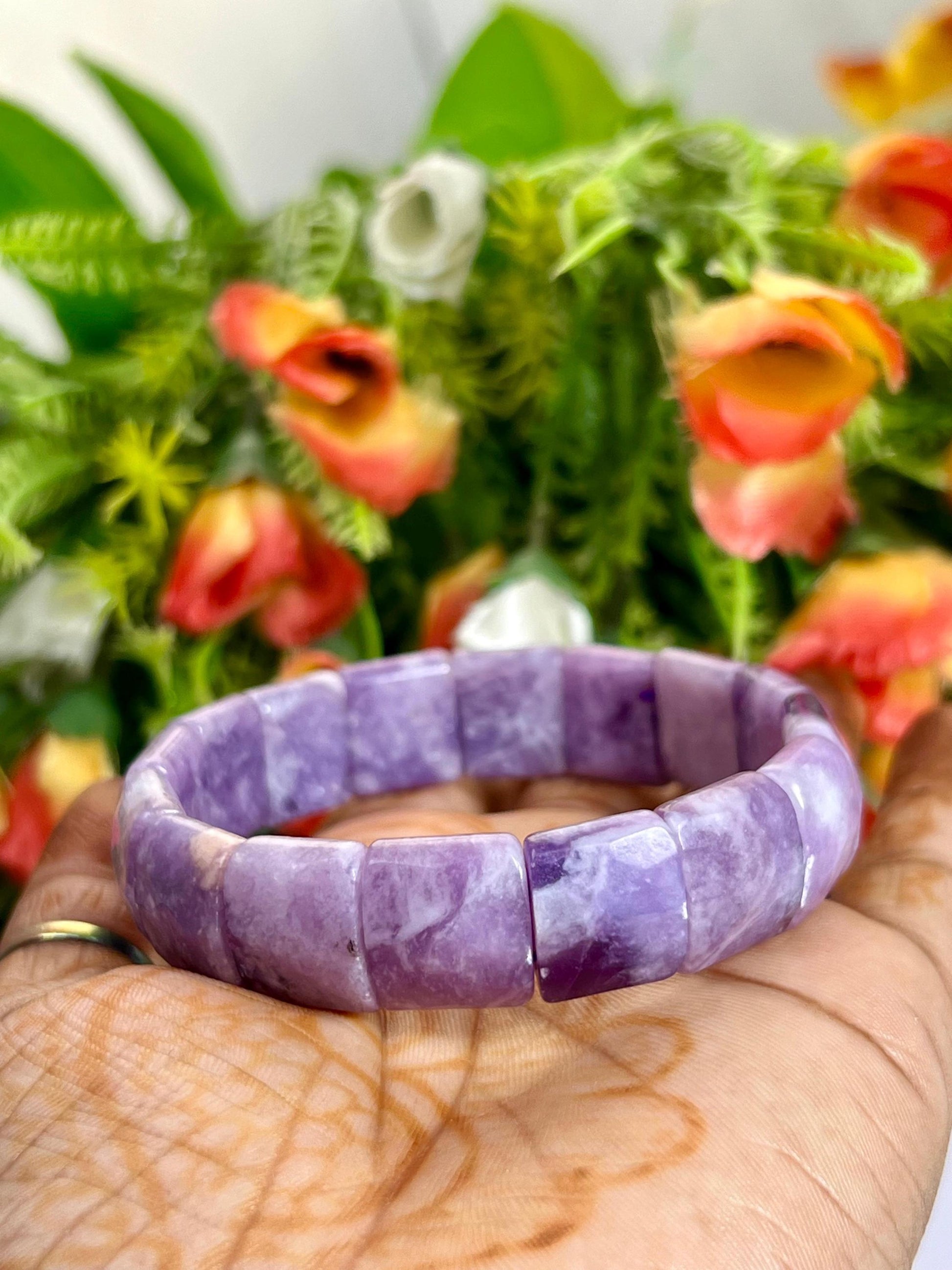 15 MM Lepidolite Stone Bracelet l Stretchable Bracelet