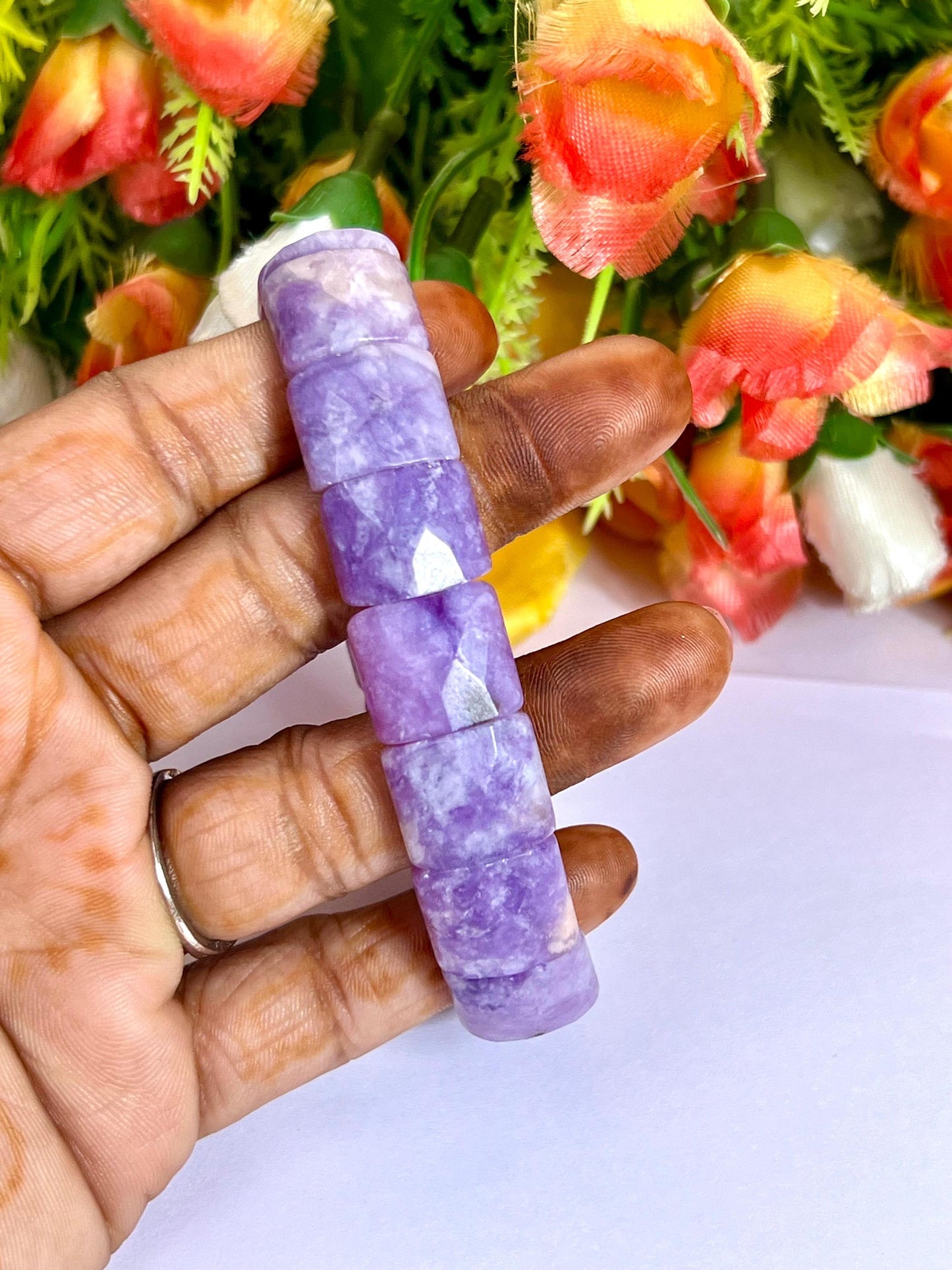 15 MM Lepidolite Stone Bracelet l Stretchable Bracelet