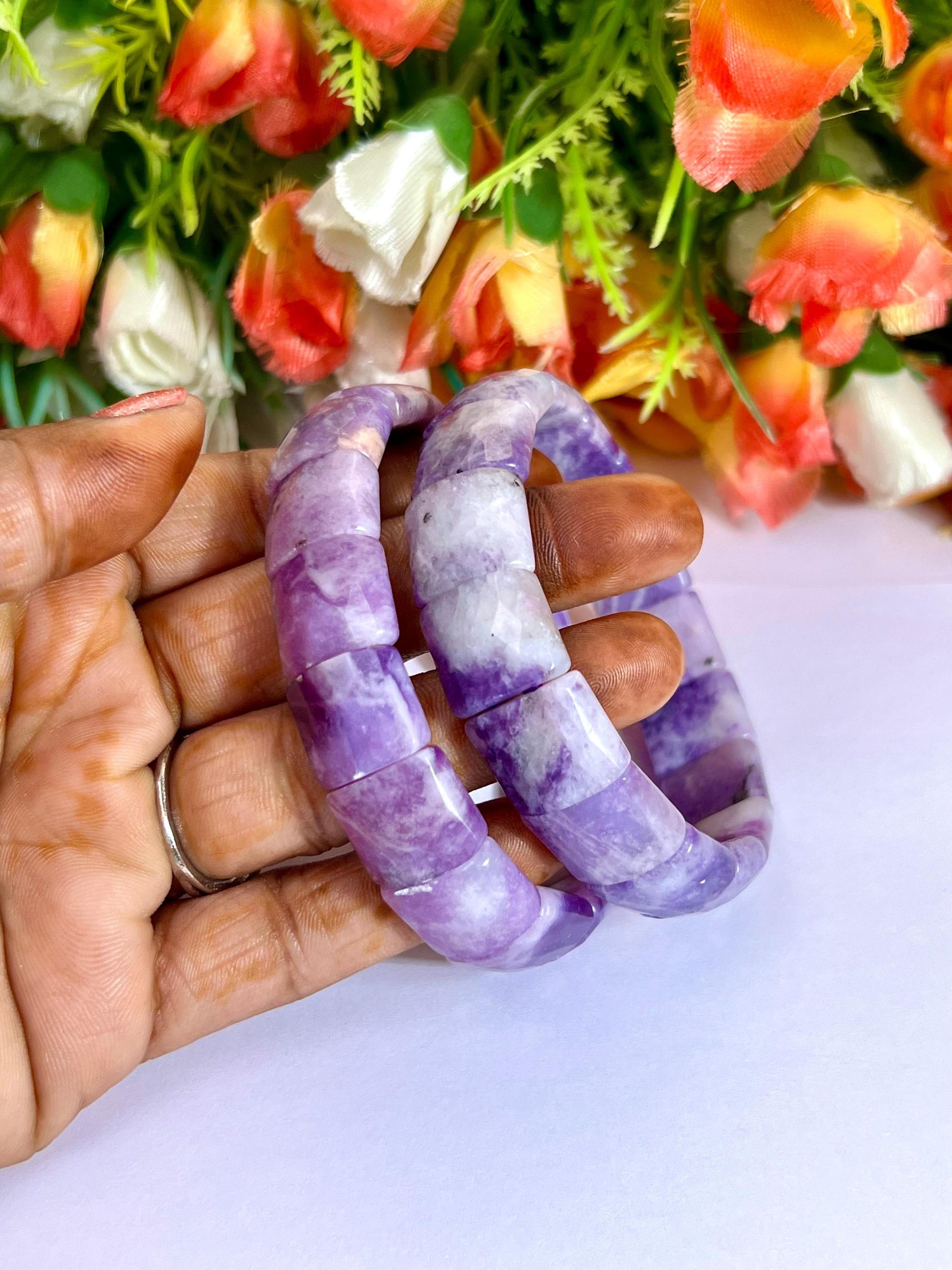 15 MM Lepidolite Stone Bracelet l Stretchable Bracelet