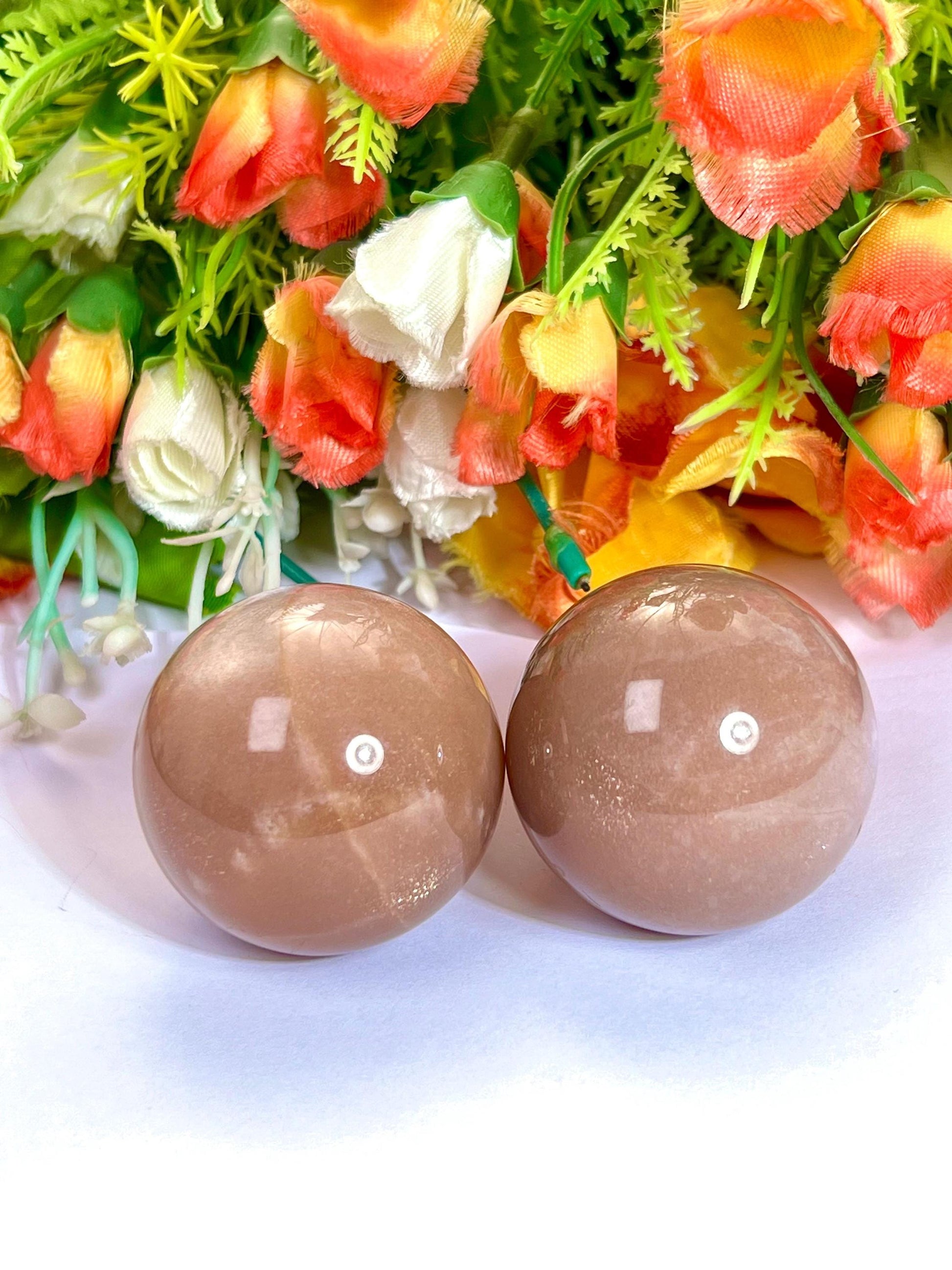Silver Flash Peach Moonstone Sphere 40 MM Crystal Ball Orb Pocket Stone Meditation Space Crystal Grid With wooden Stand