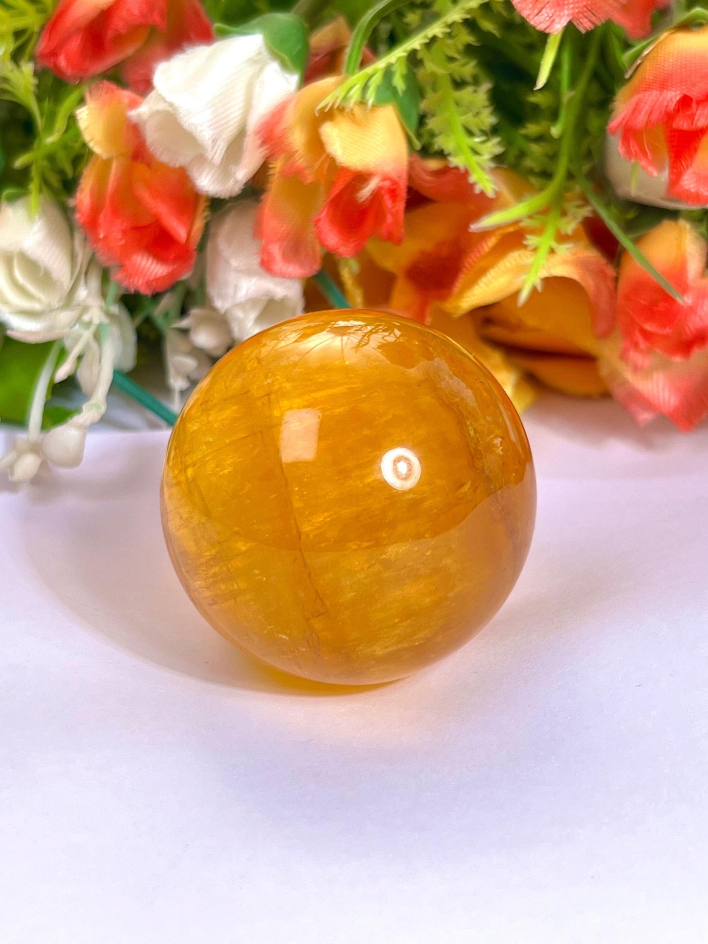Yellow Fluorite Stone Sphere 40 MM Crystal Ball Orb Pocket Stone Meditation Space Crystal Grid With wooden Stand