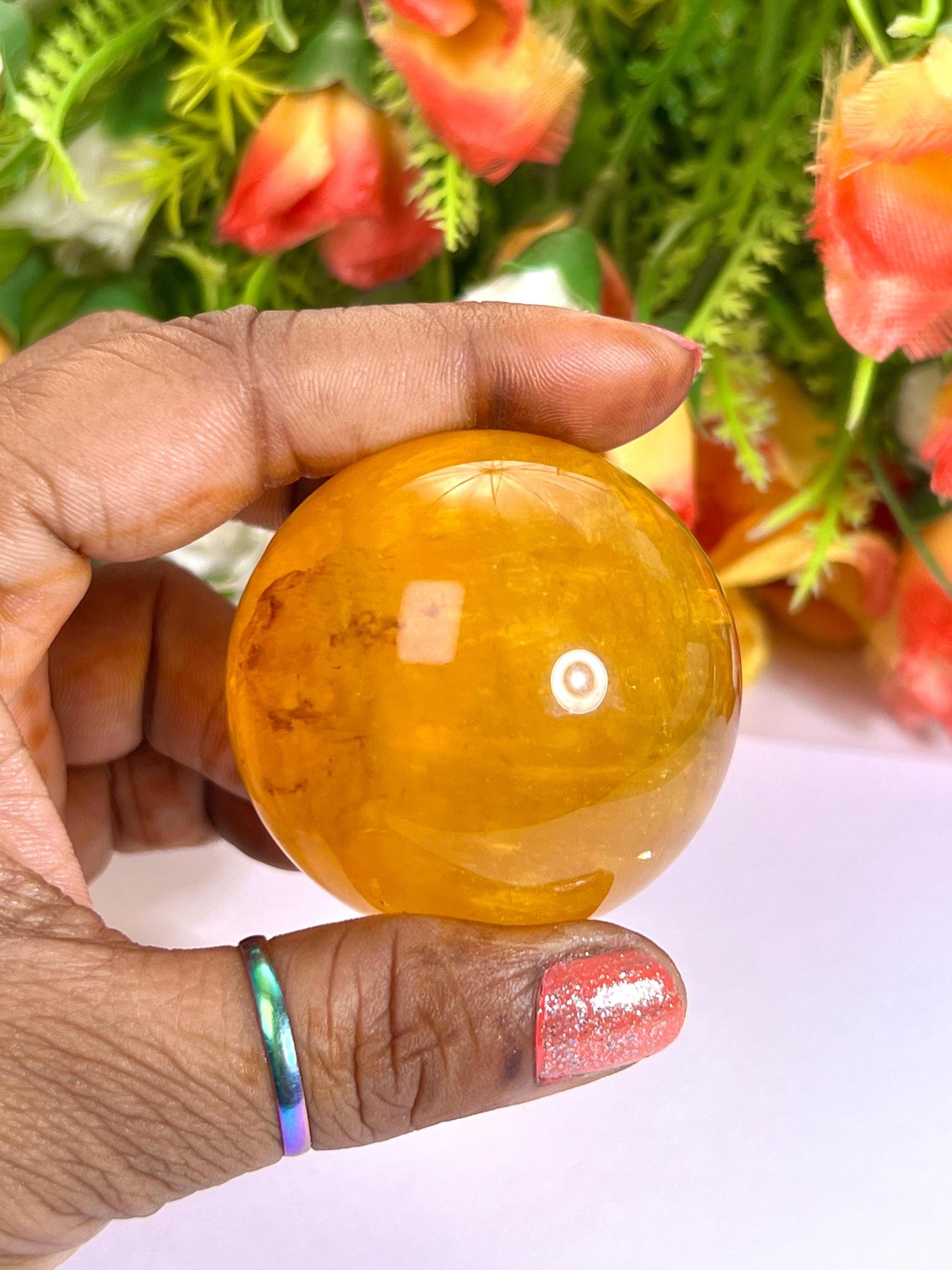 Yellow Fluorite Stone Sphere 40 MM Crystal Ball Orb Pocket Stone Meditation Space Crystal Grid With wooden Stand