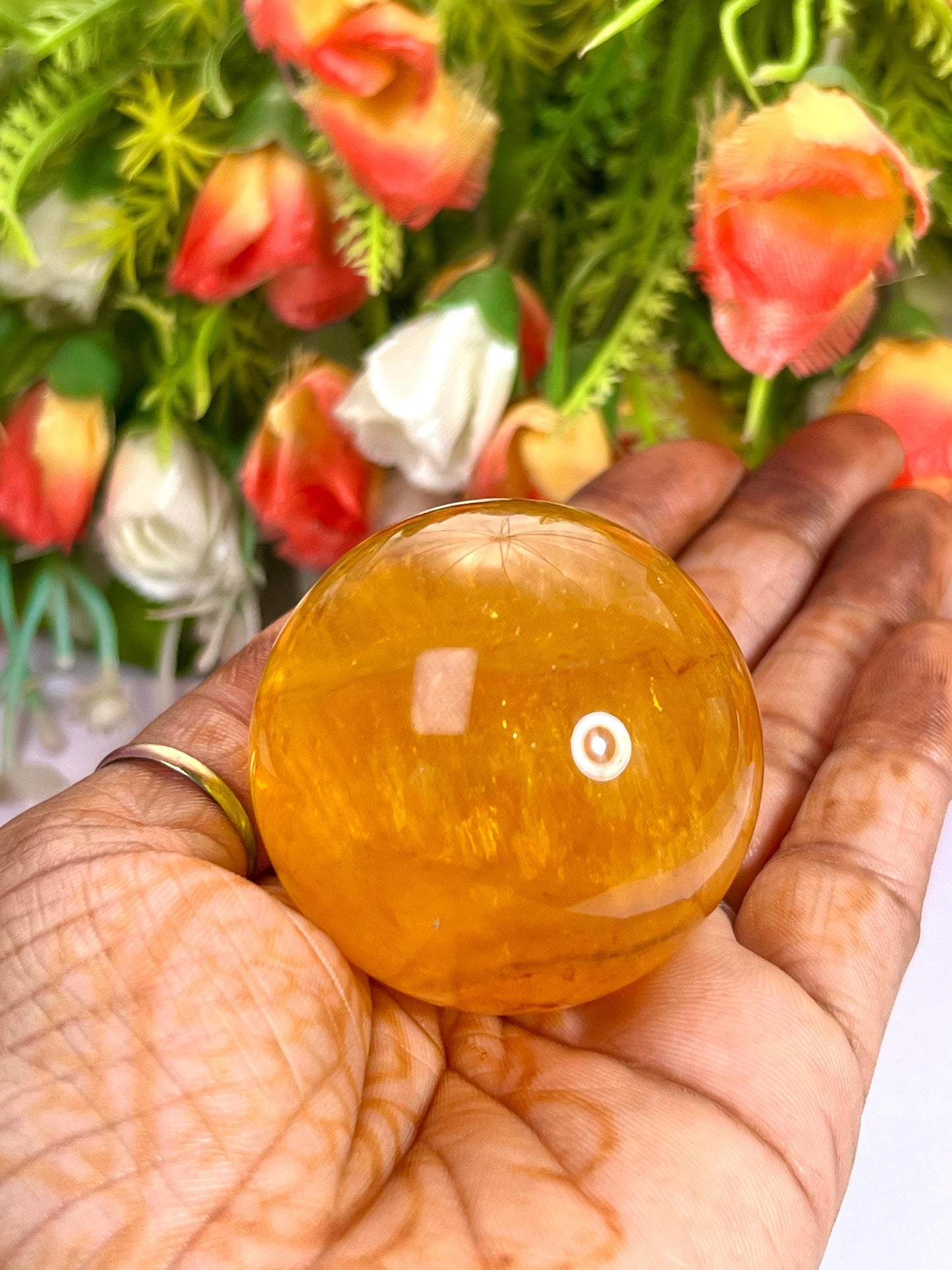 Yellow Fluorite Stone Sphere 40 MM Crystal Ball Orb Pocket Stone Meditation Space Crystal Grid With wooden Stand