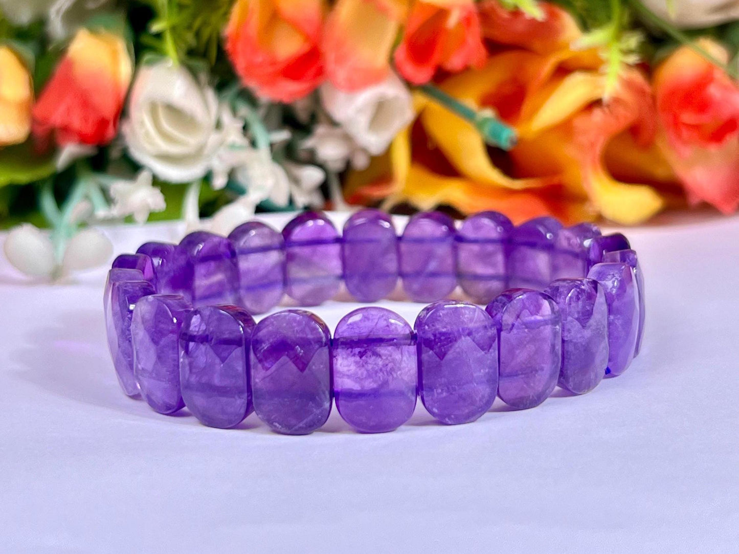 15 MM Amethyst Stone Bracelet l Stretchable Bracelet AAAAA +++++