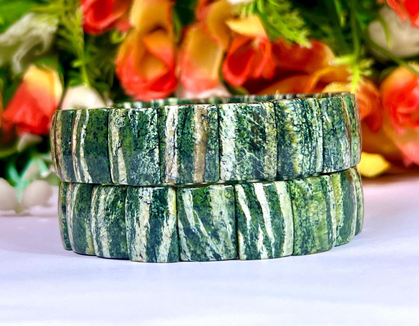 15 MM Chrysotile Stone Bracelet l Stretchable Bracelet AAAAA +++++