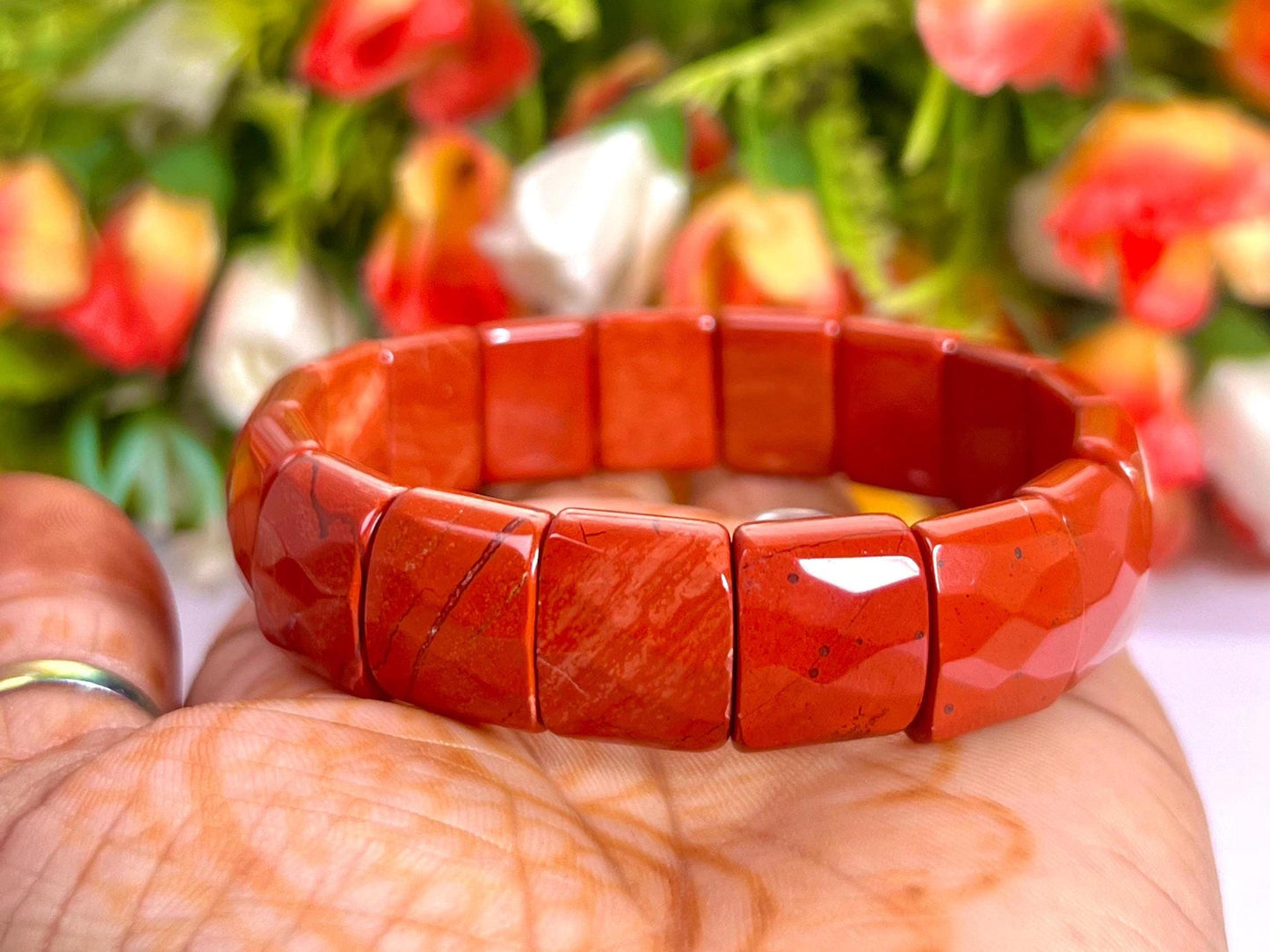 15 MM Red Jasper Stone Bracelet l Stretchable Bracelet High Grade