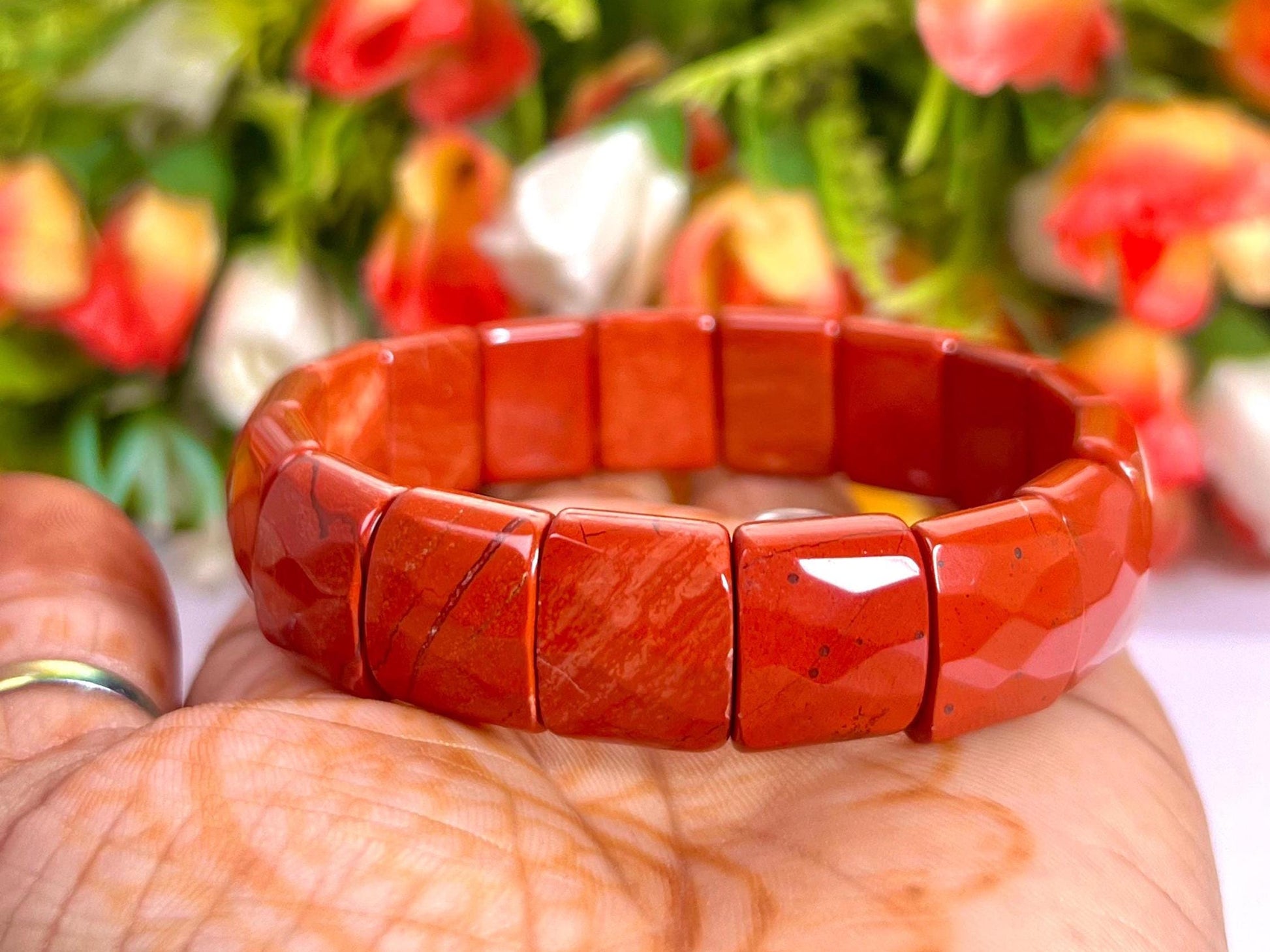 15 MM Red Jasper Stone Bracelet l Stretchable Bracelet High Grade