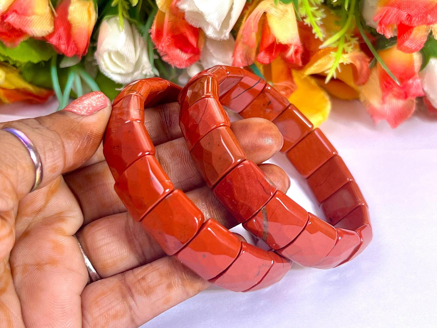 15 MM Red Jasper Stone Bracelet l Stretchable Bracelet High Grade