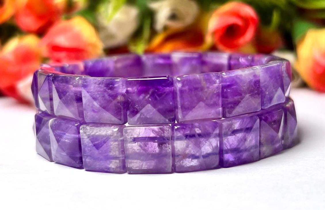Amethyst Stone Pyramid Shape 10 MM Bracelet
