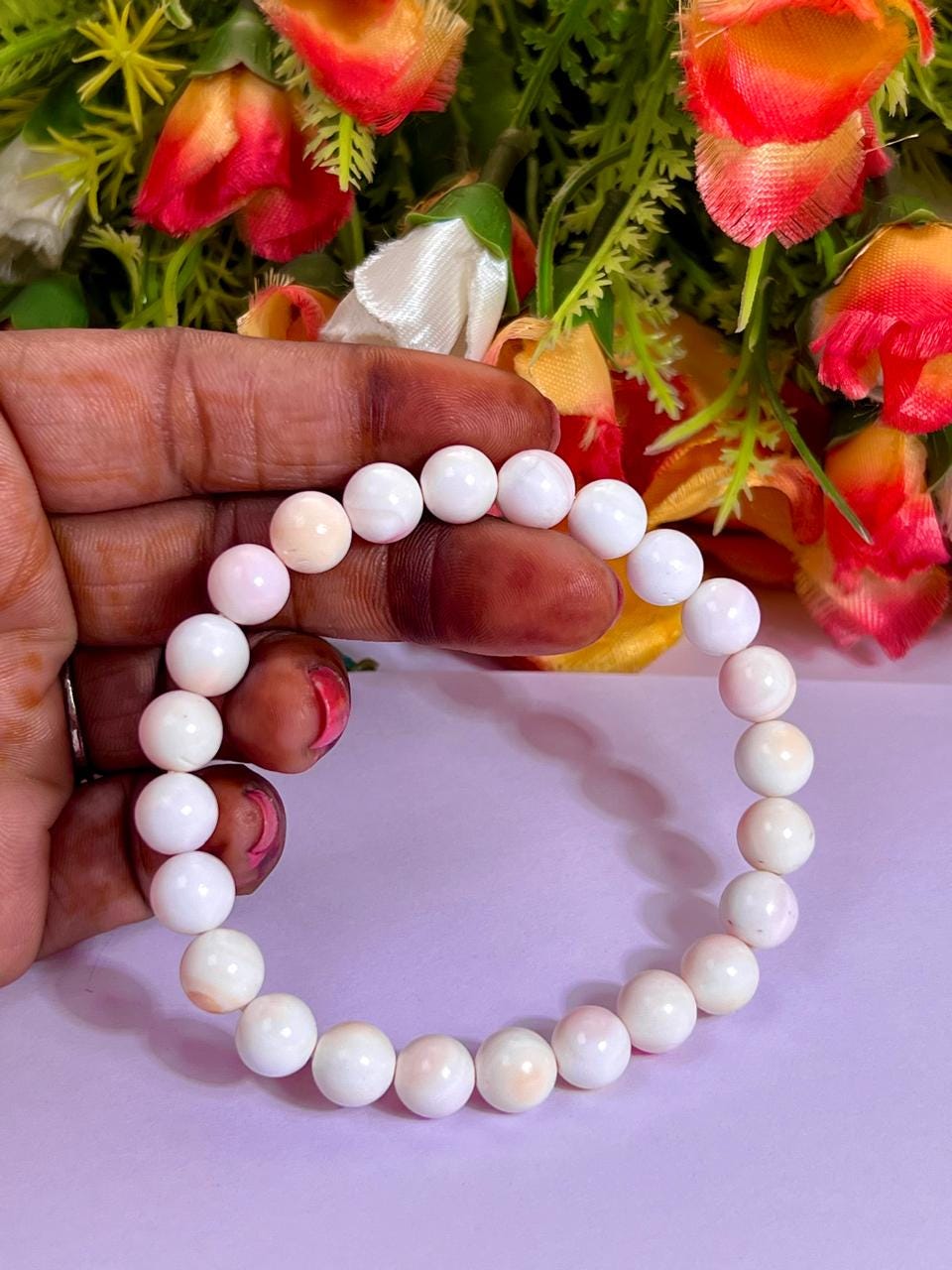 Pink Queen Conch Shell Stone Bracelet l Stretchable Bracelet l Unisex Bracelet l 8 MM Bracelet