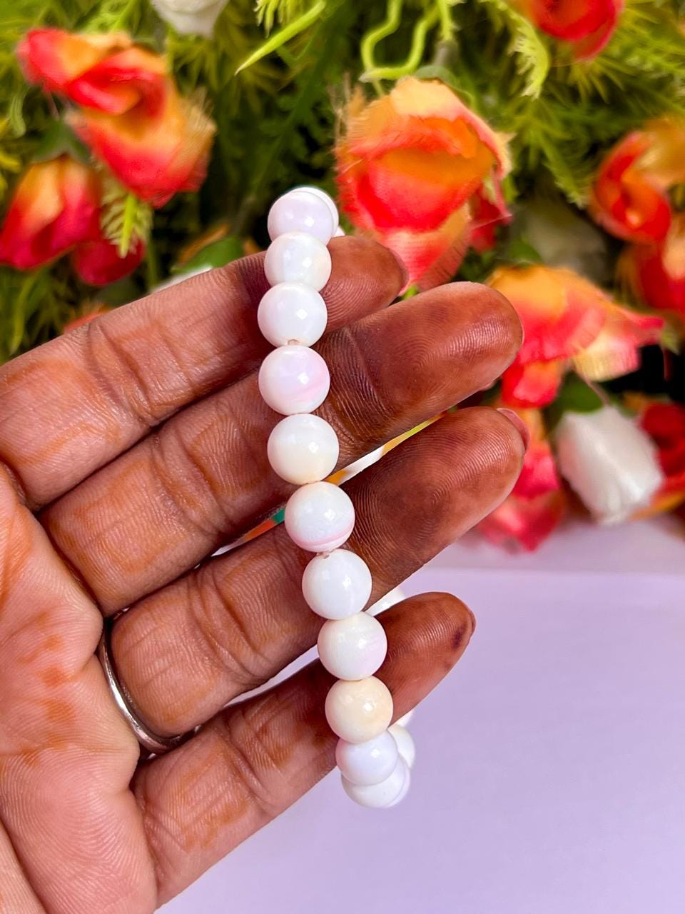 Pink Queen Conch Shell Stone Bracelet l Stretchable Bracelet l Unisex Bracelet l 8 MM Bracelet