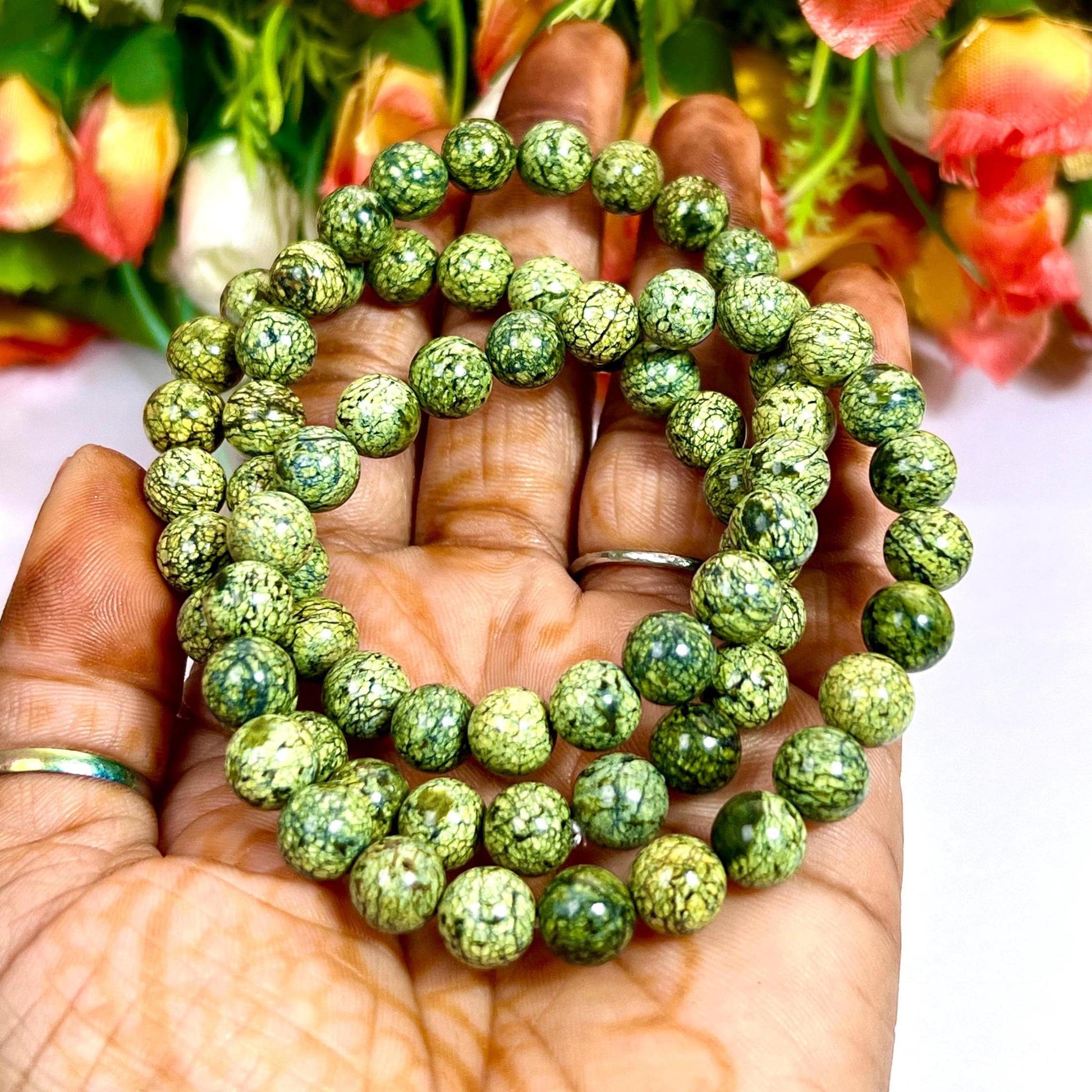 Russian Serpentine Stone Bracelet l Stretchable Bracelet l Unisex Bracelet l 8 MM Bracelet