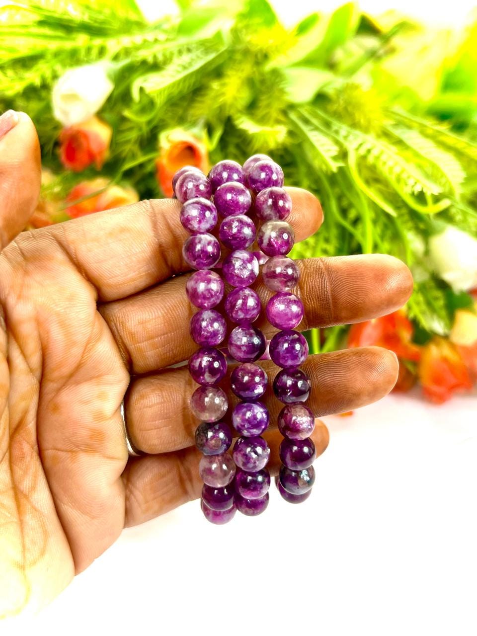 Red Purple Star Lepidolite Stone Bracelet l Stretchable Bracelet l Unisex Bracelet l 8 MM Bracelet