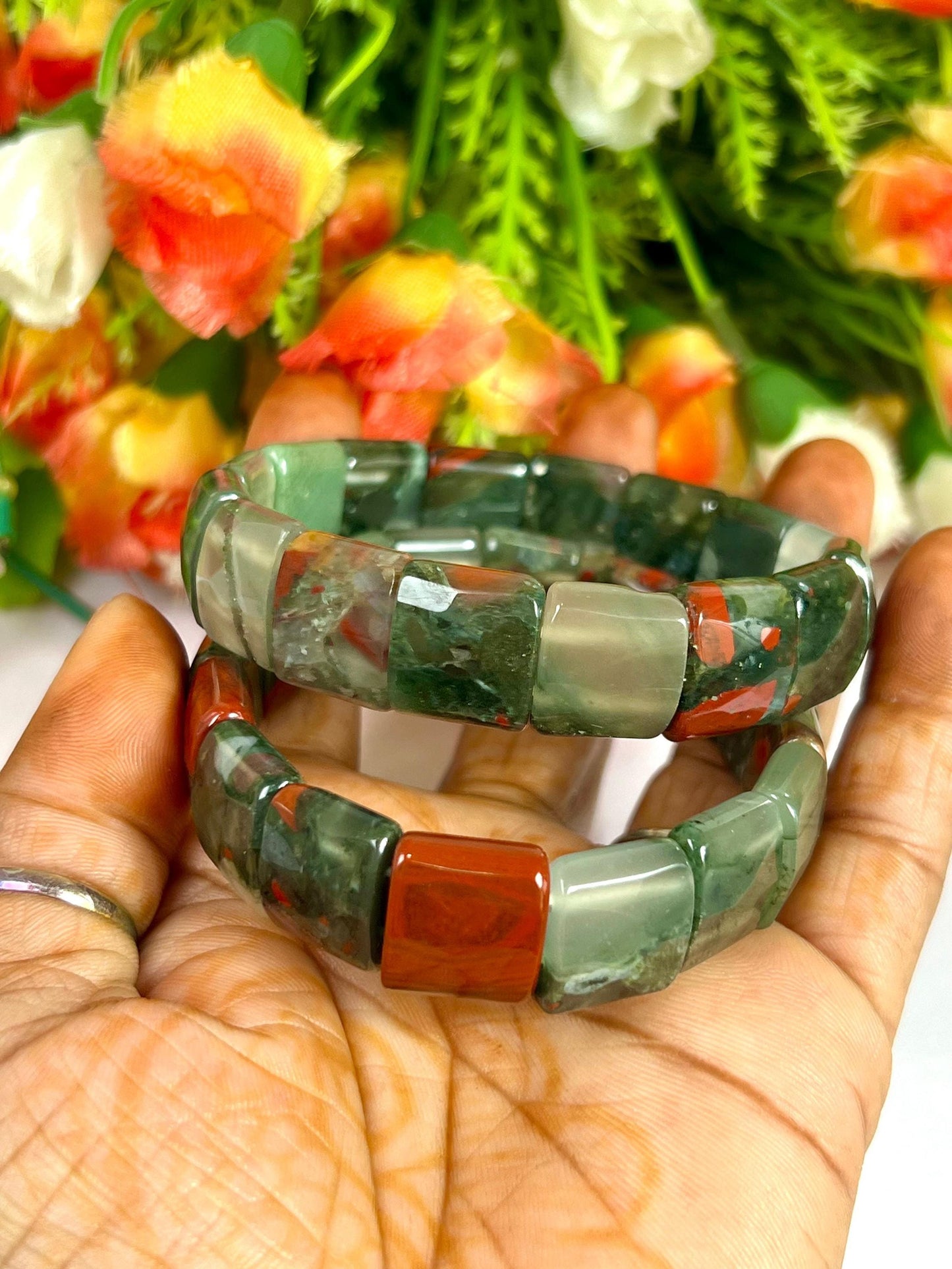 15 MM African Blood Stone Bracelet l Stretchable Bracelet