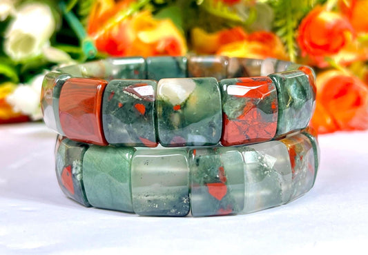 15 MM African Blood Stone Bracelet l Stretchable Bracelet